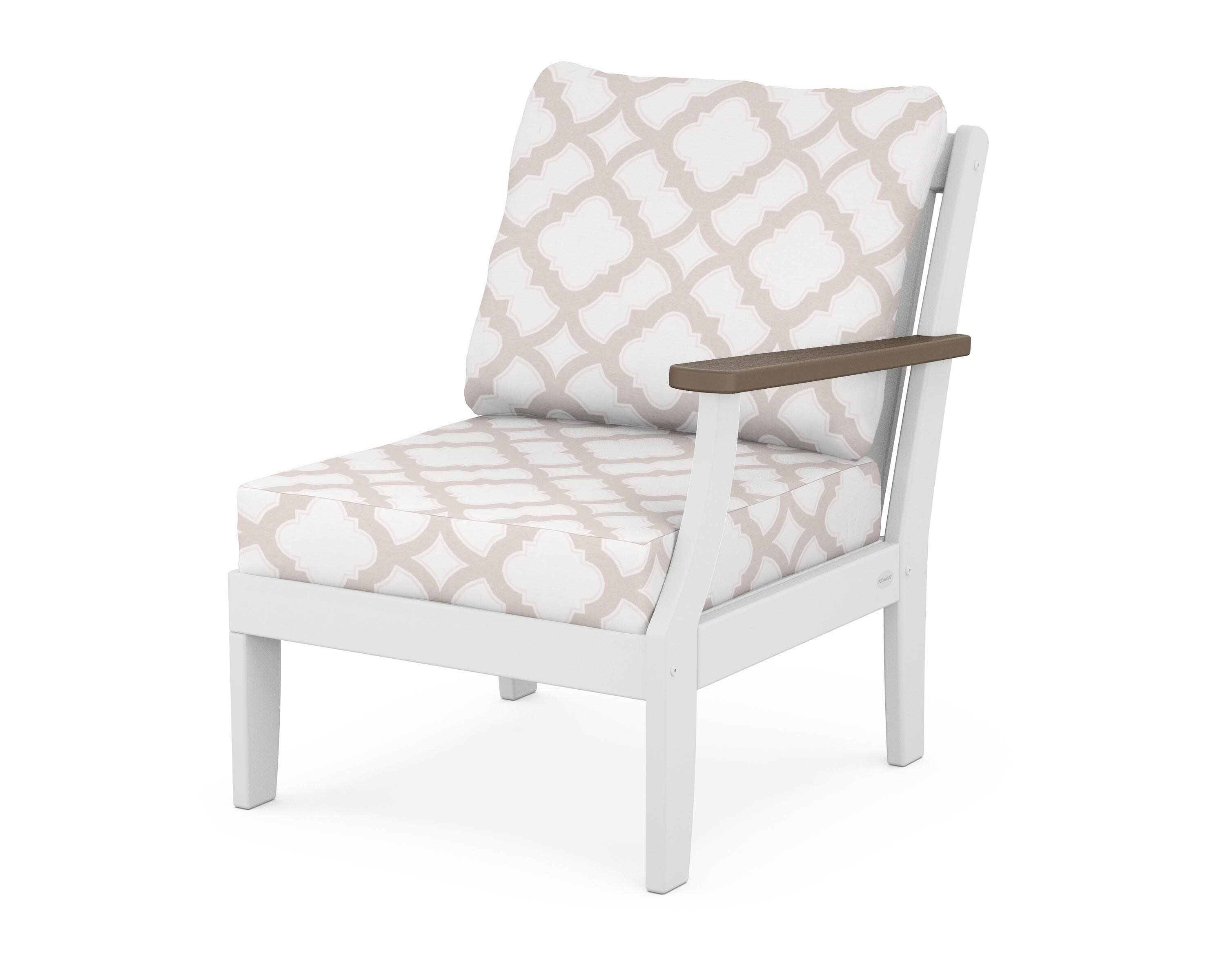Braxton Modular Right Arm Chair in White / Kona / Trellis Dune Burlap