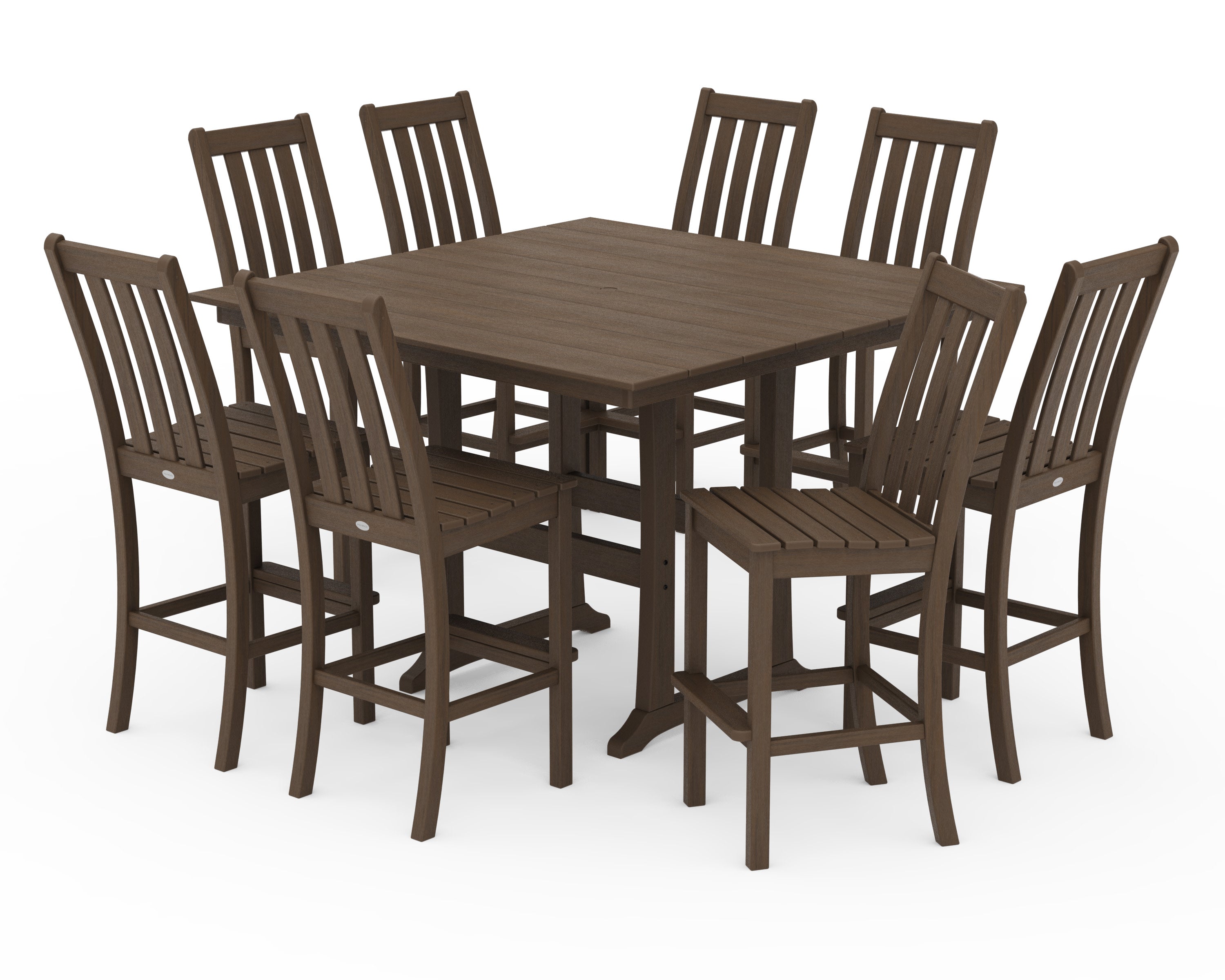 Vineyard 9-Piece Farmhouse Trestle Bar Set in Kona