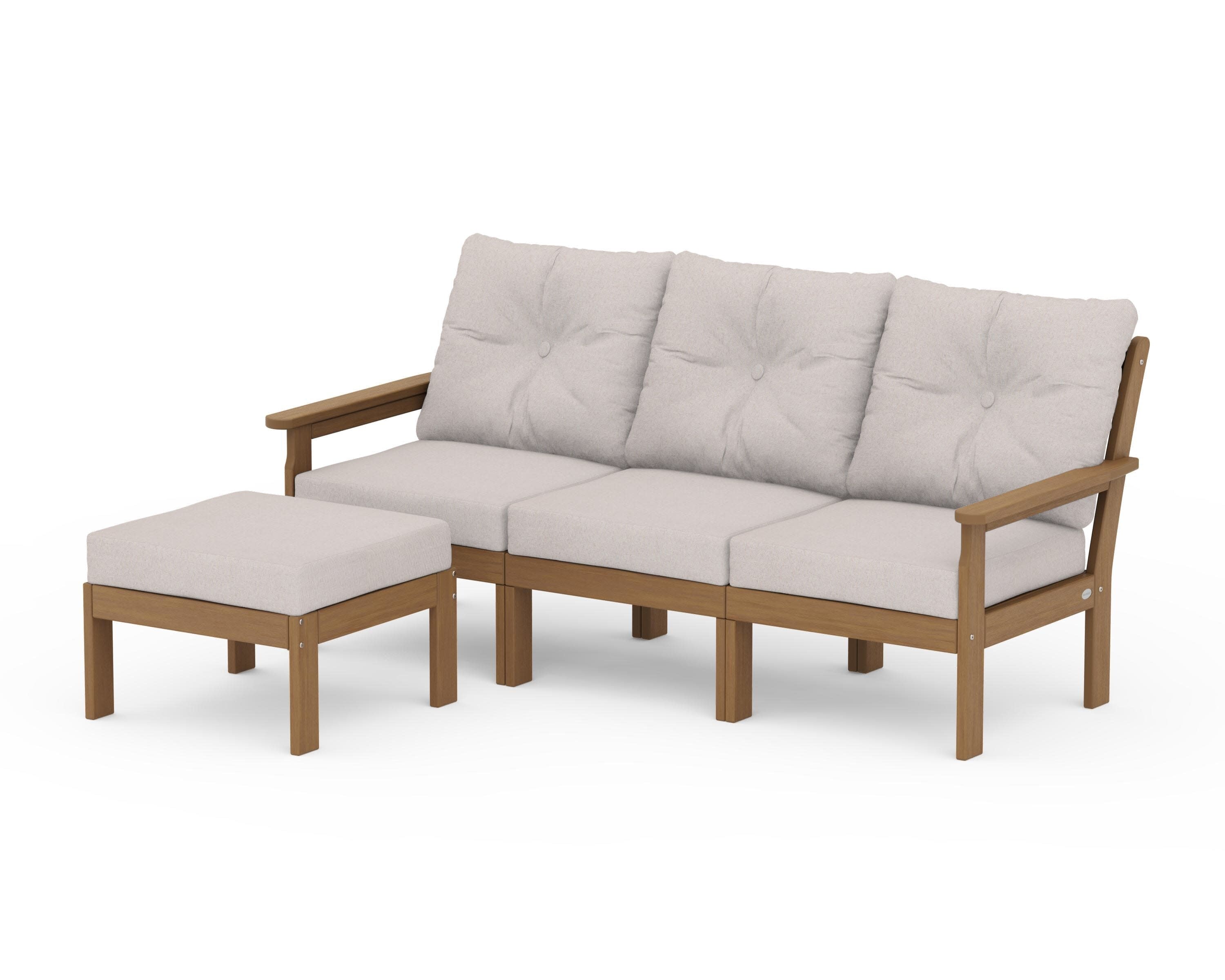 Vineyard 4-Piece Sectional with Ottoman in Natural / Dune Burlap