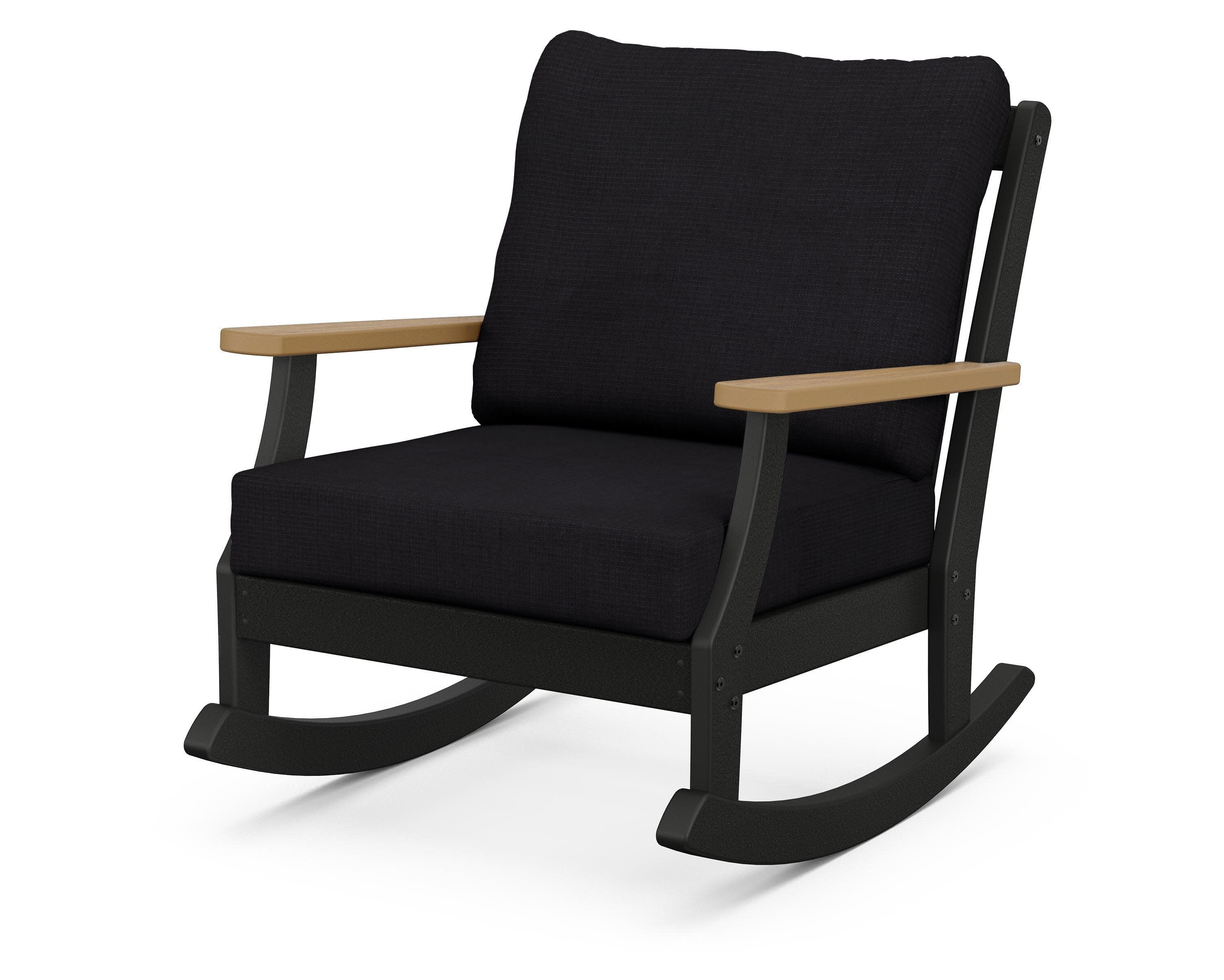 Braxton Deep Seating Rocking Chair in Black / Natural / Midnight Linen