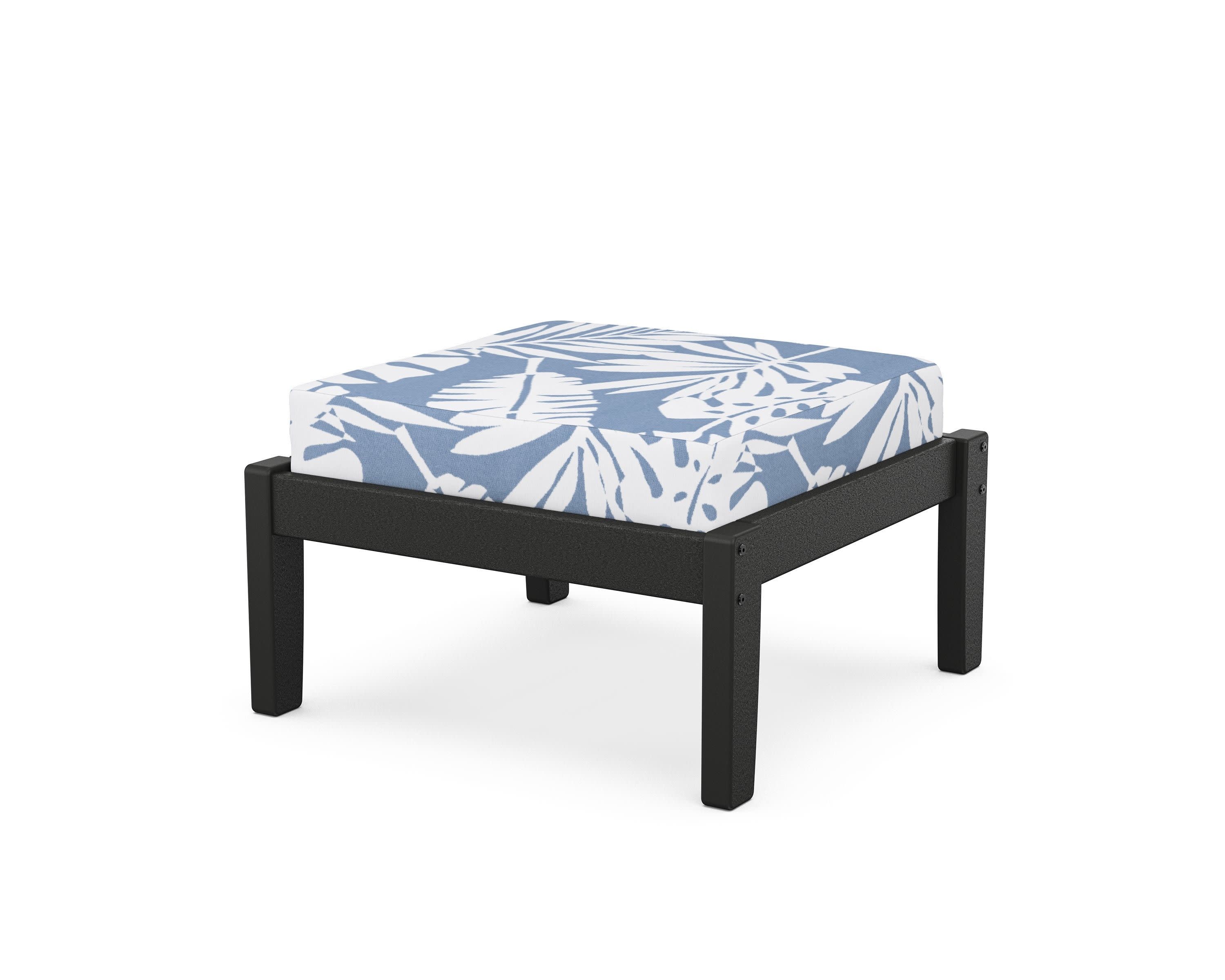 Deep Seating Ottoman in Black / Leaf Sky Blue