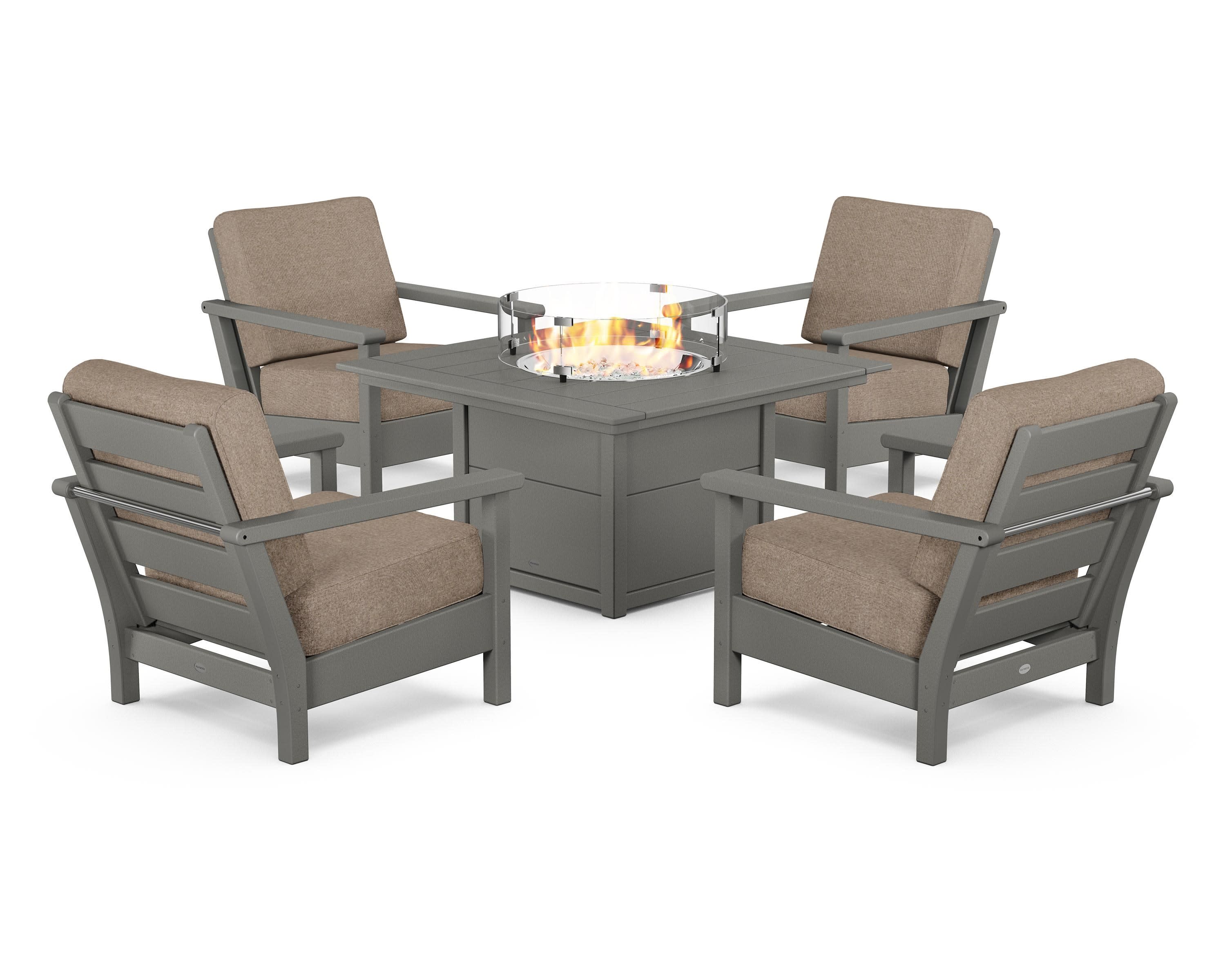 Harbour 5-Piece Conversation Set with Fire Pit Table in Slate Grey / Spiced Burlap