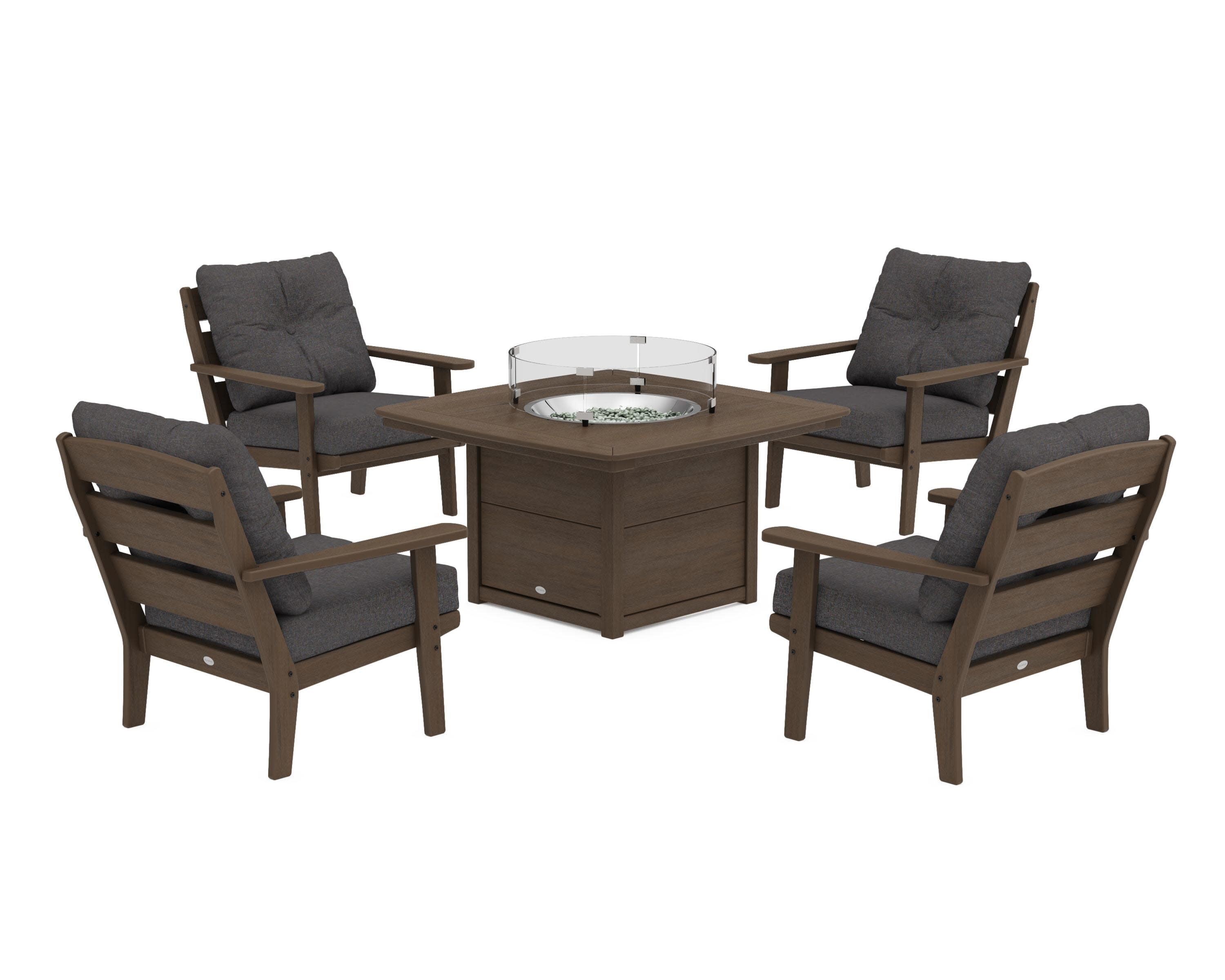 Lakeside 5-Piece Deep Seating Set with Nautical Fire Pit Table in Kona / Ash Charcoal