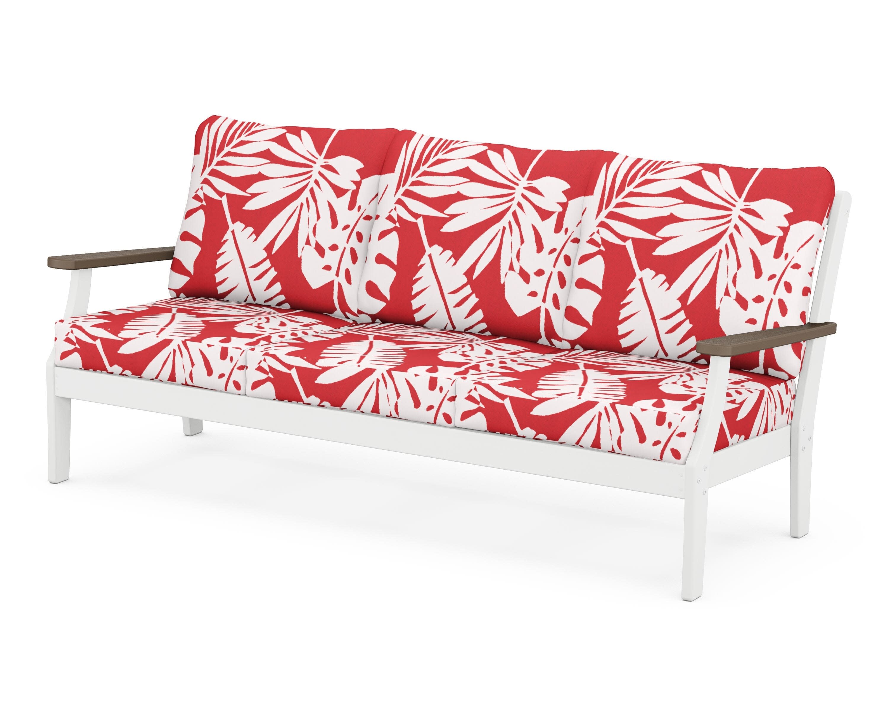 Braxton Deep Seating Sofa in White / Kona / Leaf Crimson