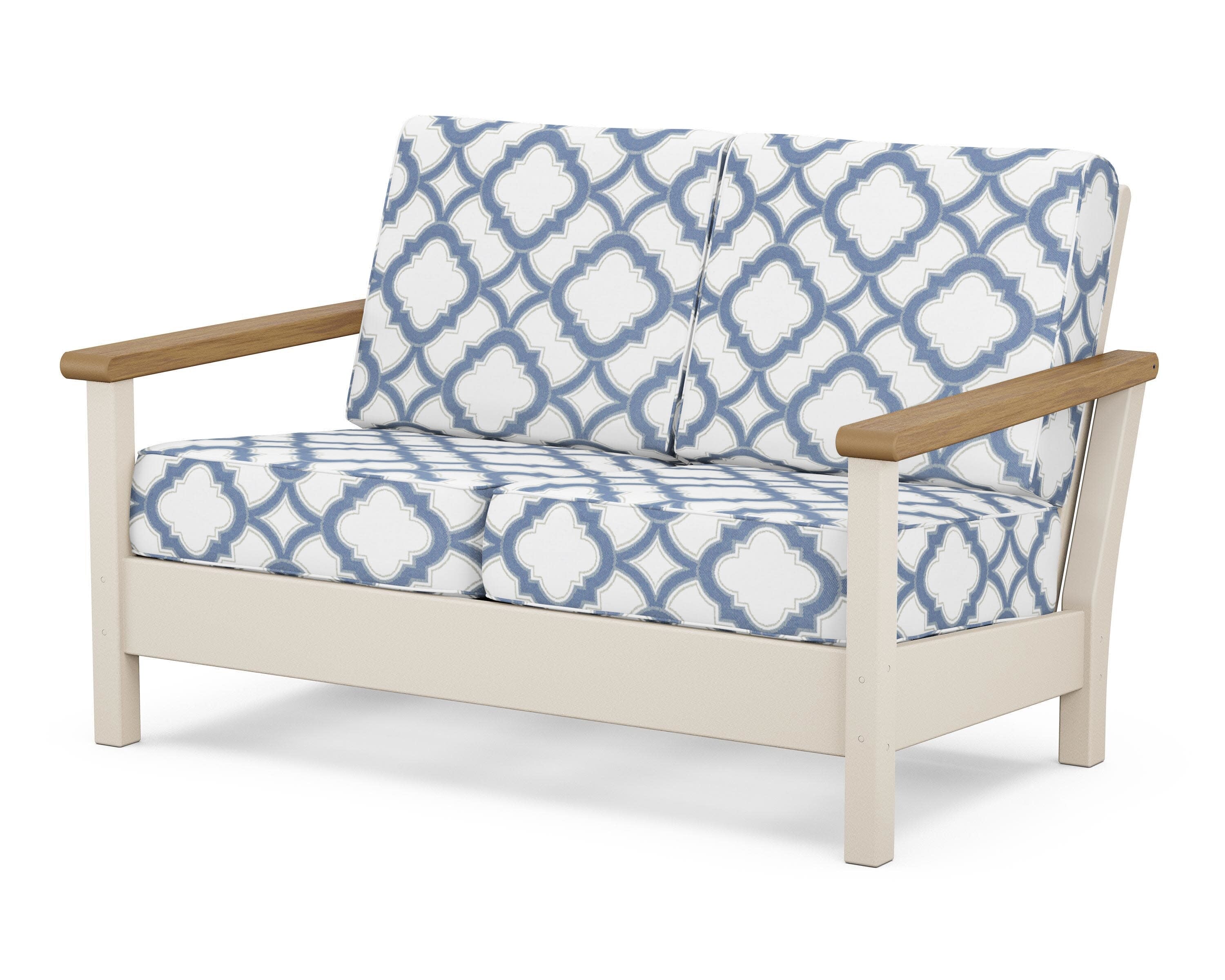 Harbour Deep Seating Loveseat in Sand / Natural / Trellis Sky Blue