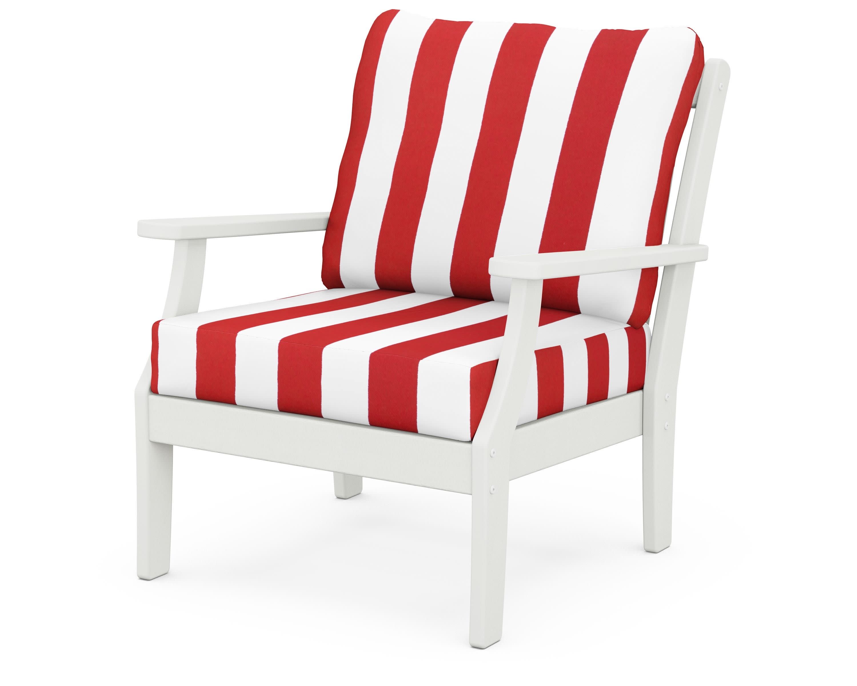 Braxton Deep Seating Chair in Vintage White / Cabana Stripe Crimson