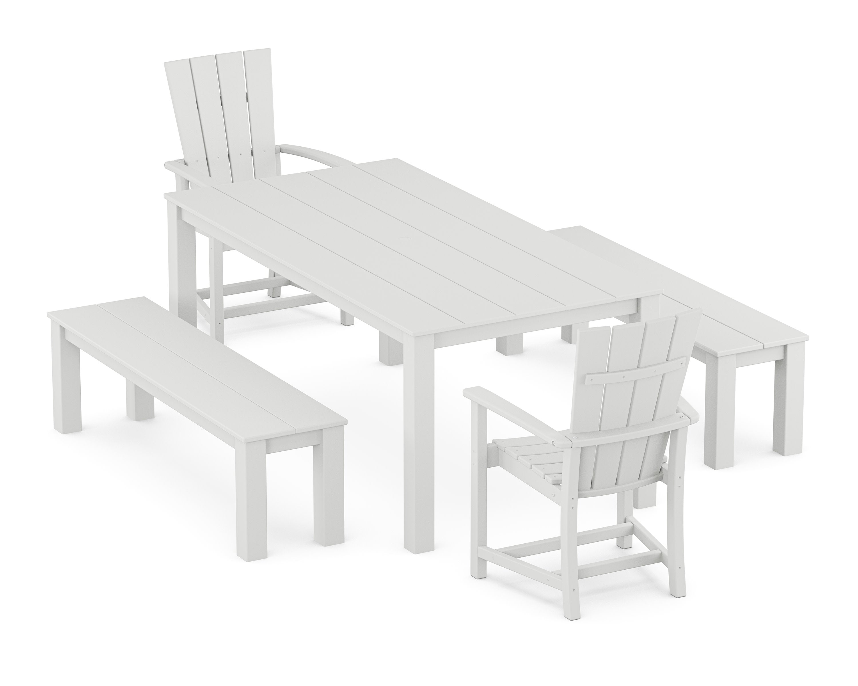 Quattro 5-Piece Parsons Dining Set with Benches in White