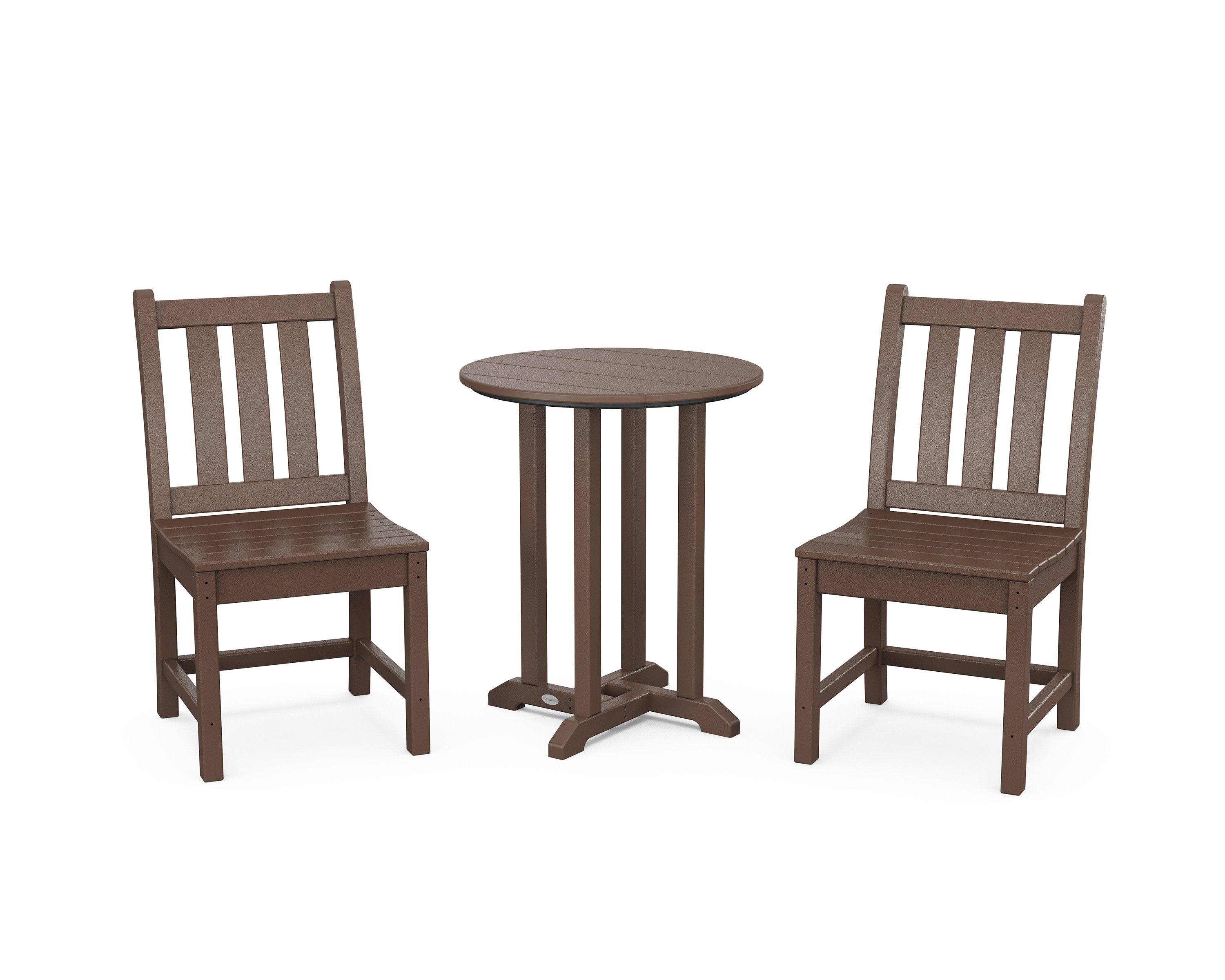 Traditional Garden Side Chair 3-Piece Round Bistro Dining Set in Mahogany