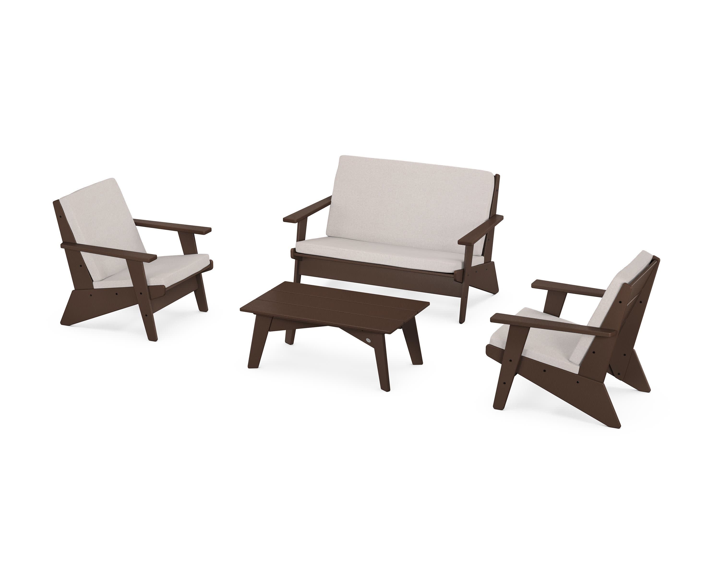 Riviera Modern Lounge 4-Piece Set in Mahogany / Dune Burlap