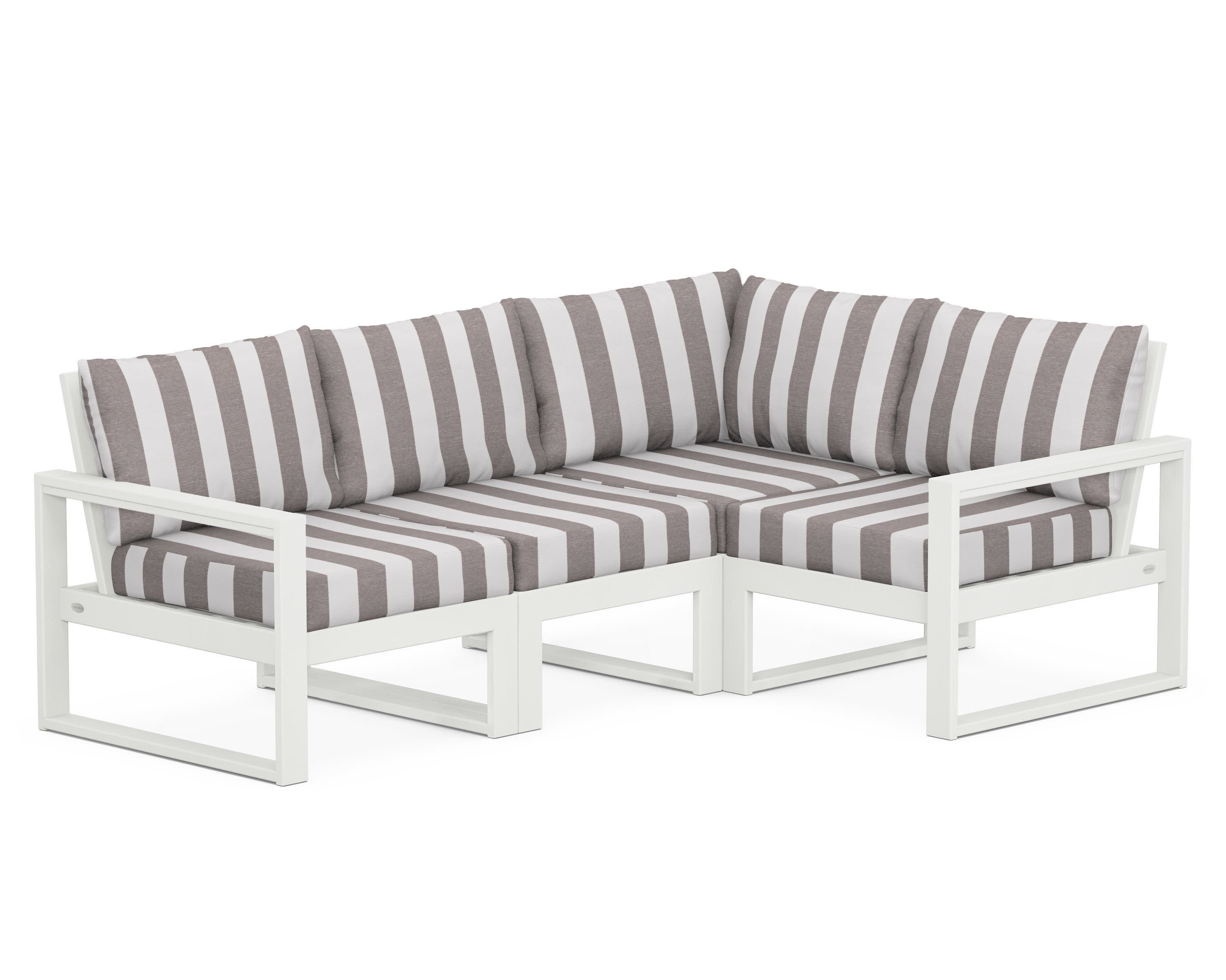EDGE 4-Piece Modular Deep Seating Set in Vintage White / Cabana Stripe Grey Mist