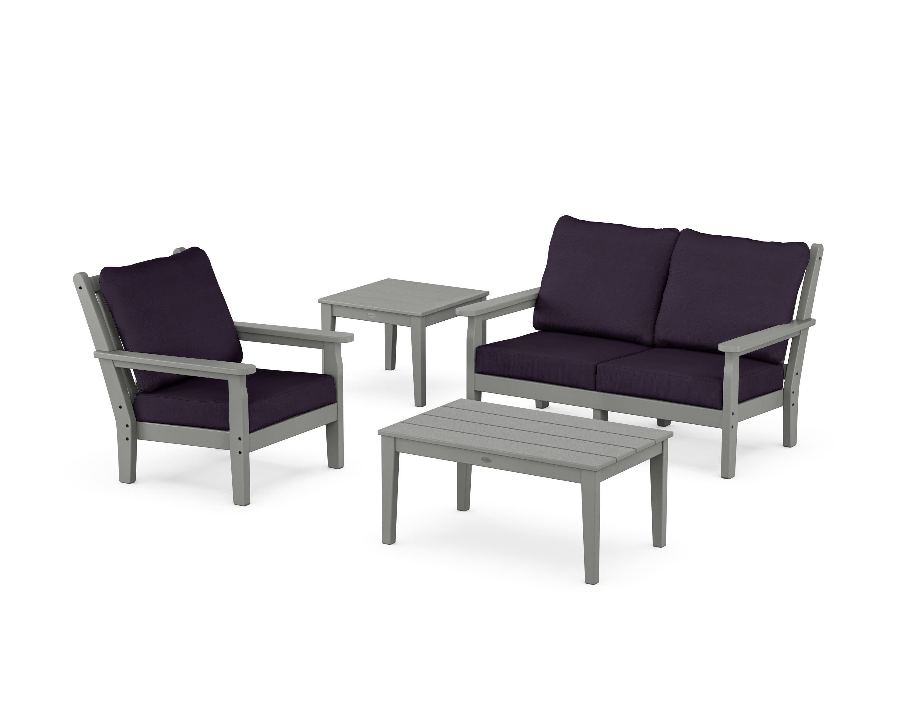 Chippendale 4-Piece Deep Seating Set in Slate Grey / Navy Linen