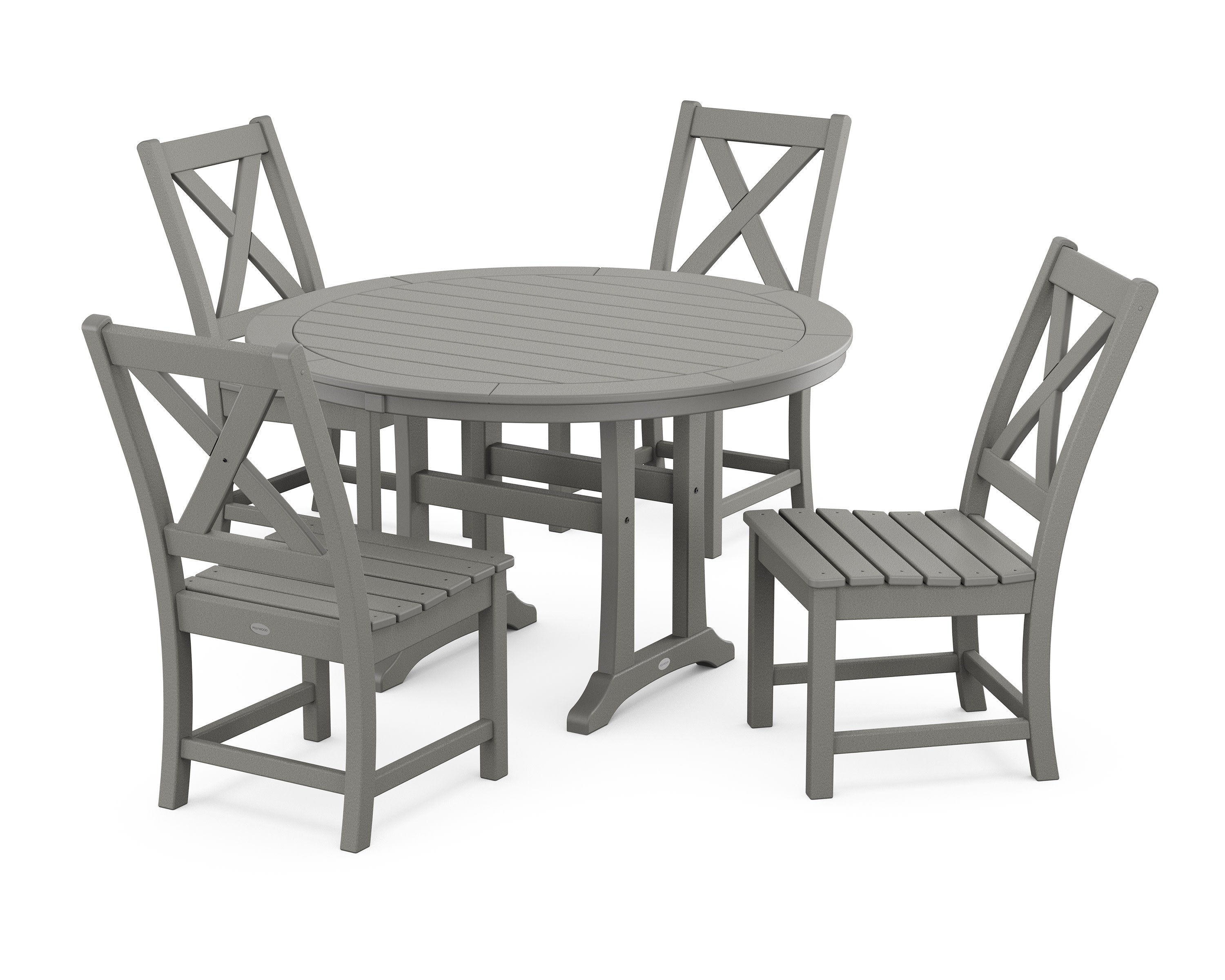 Braxton Side Chair 5-Piece Round Dining Set With Trestle Legs in Slate Grey