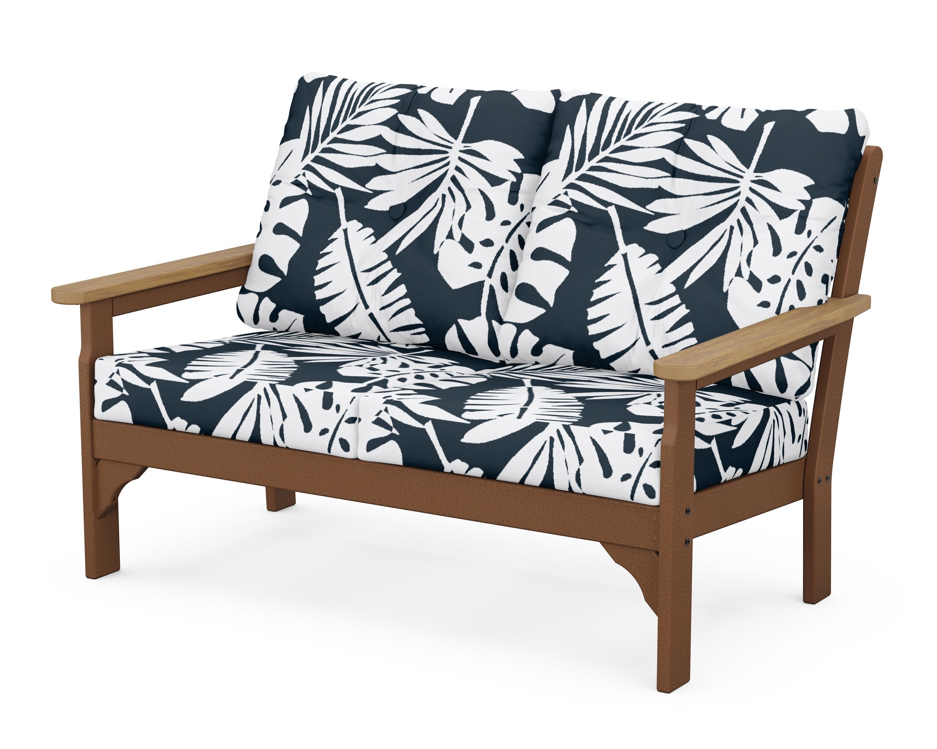 Vineyard Deep Seating Loveseat in Teak / Natural / Leaf Marine Indigo