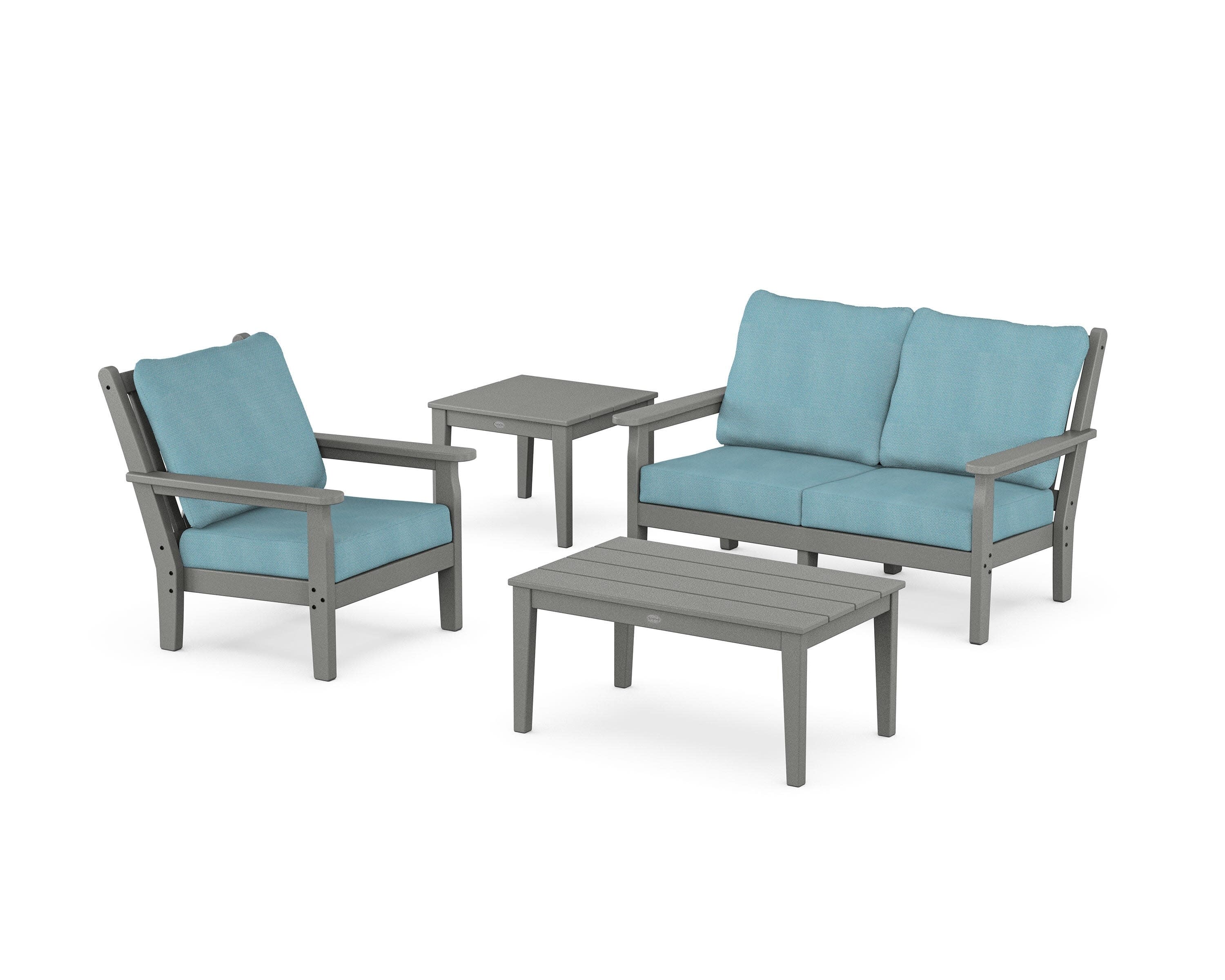 Chippendale 4-Piece Deep Seating Set in Slate Grey / Lattice Sky Blue