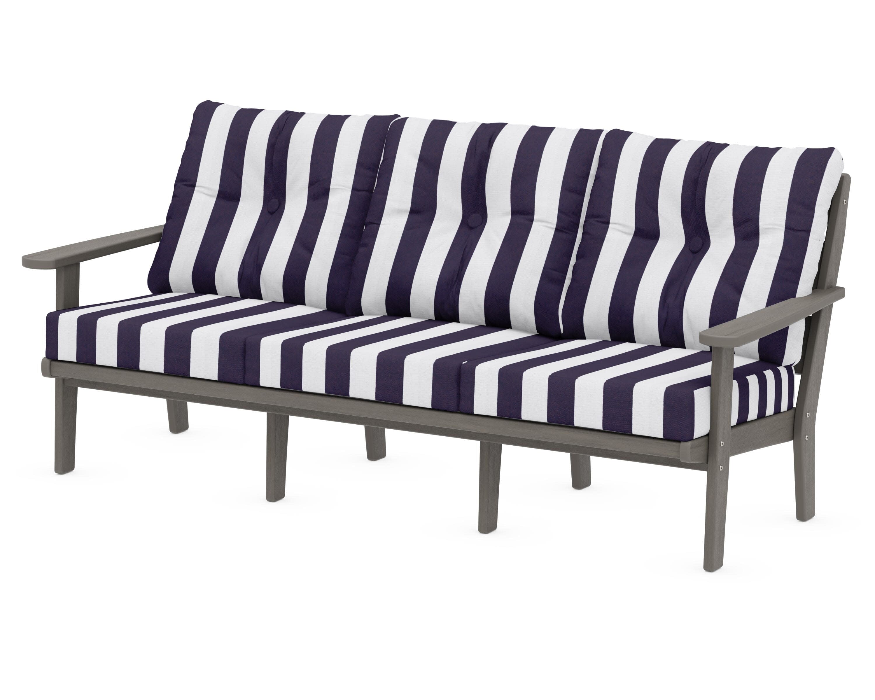 Lakeside Deep Seating Sofa in Driftwood / Cabana Stripe Navy