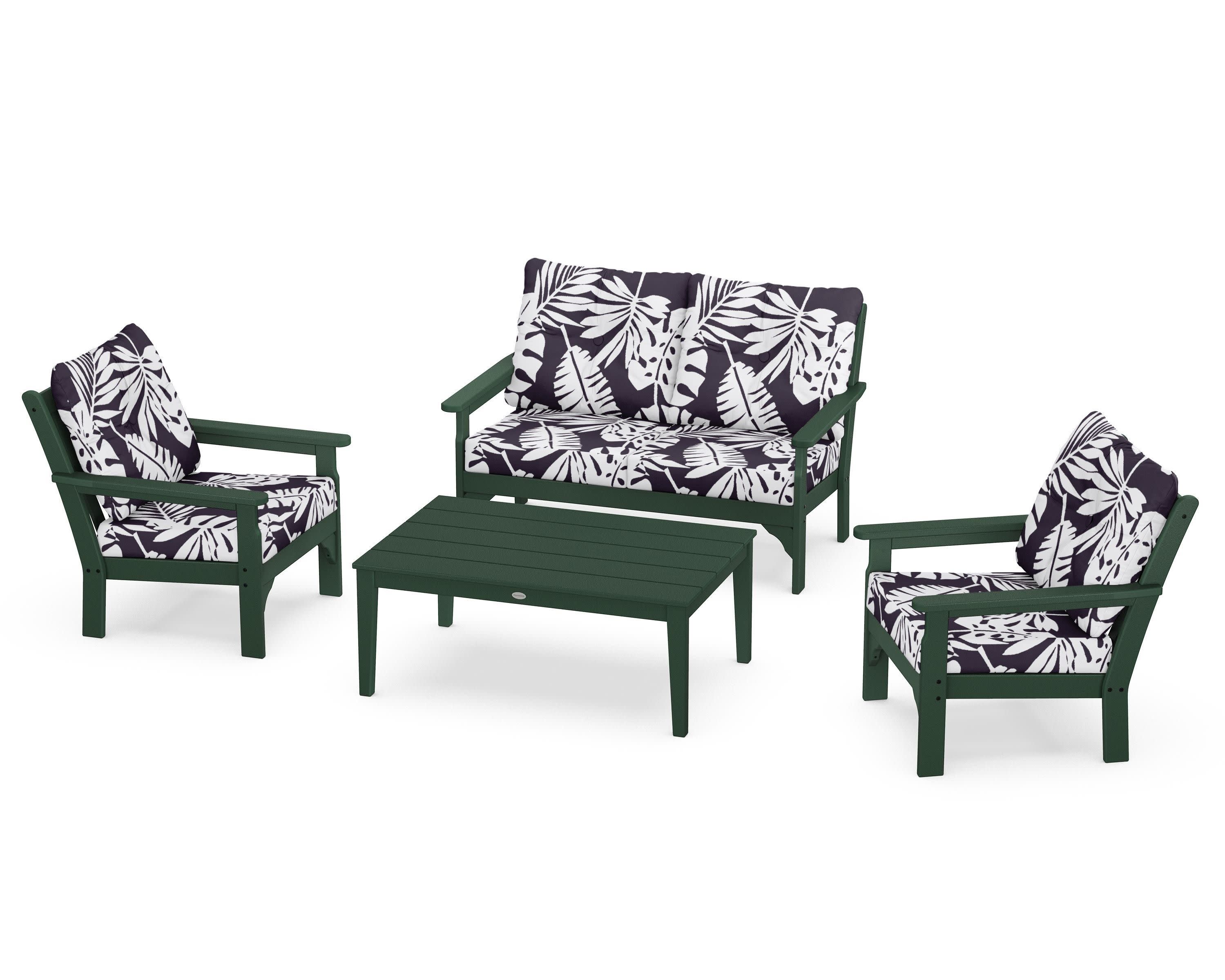 Vineyard 4-Piece Deep Seating Set in Green / Leaf Navy