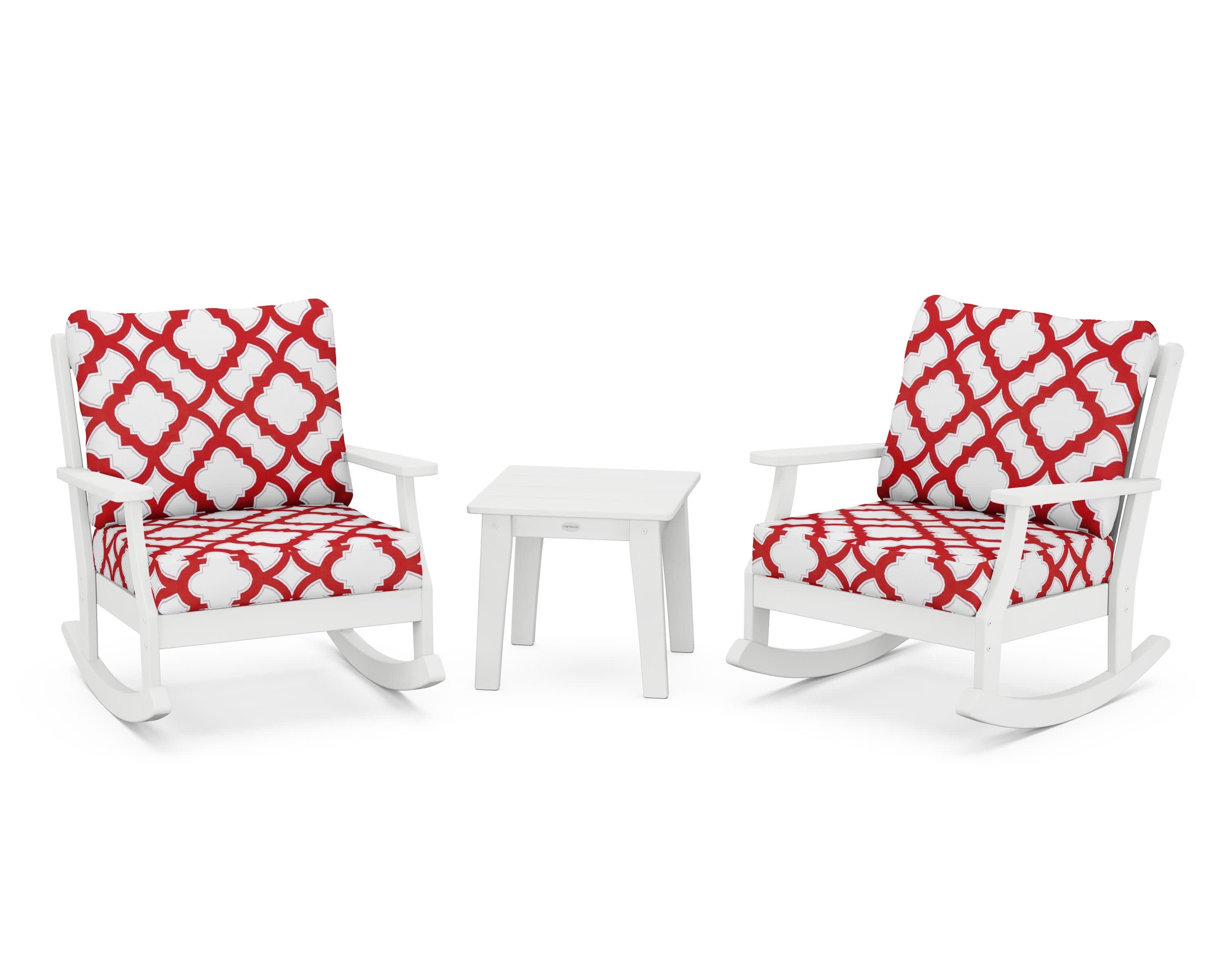 Braxton 3-Piece Deep Seating Rocker Set in White / Trellis Crimson