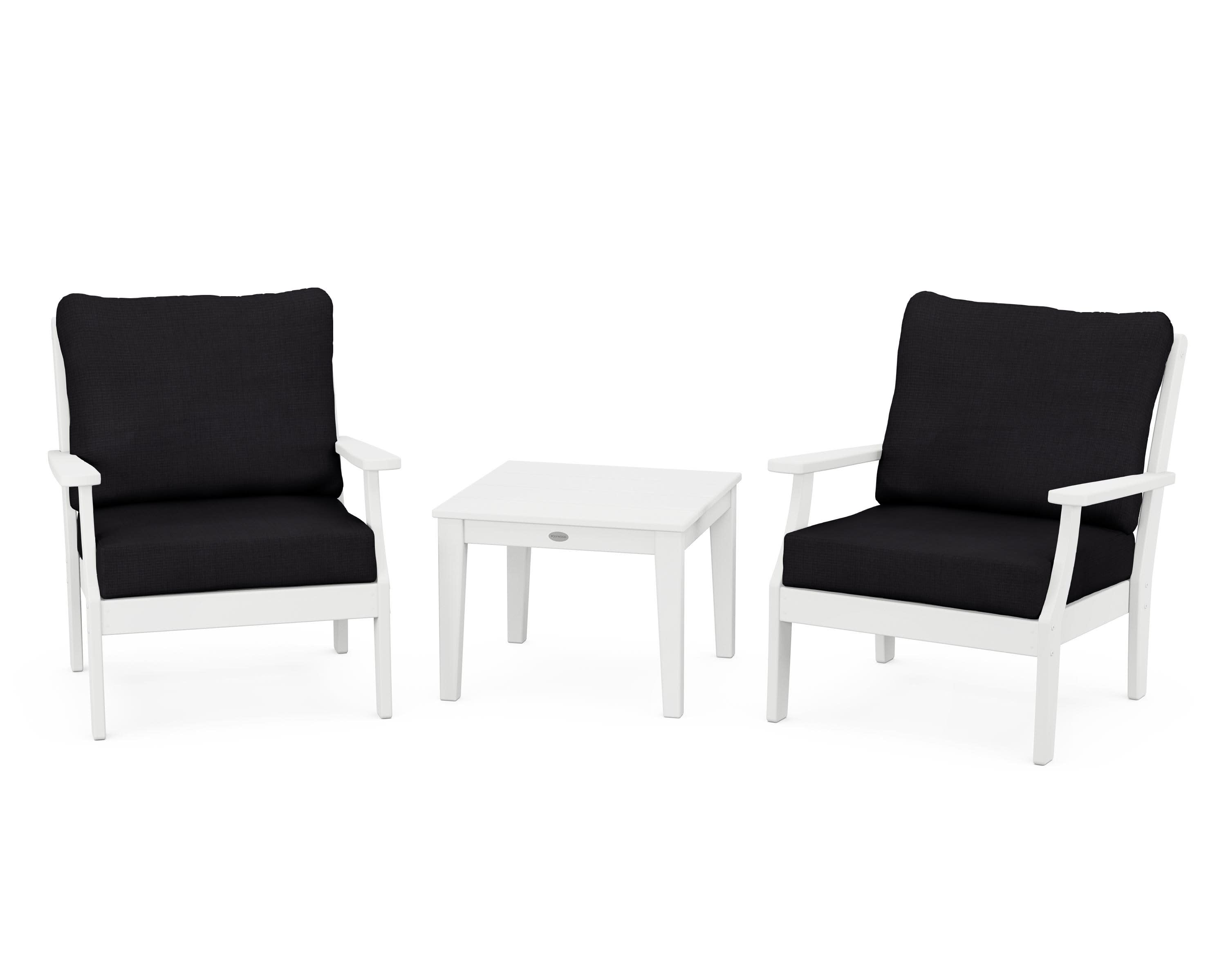 Braxton 3-Piece Deep Seating Set in White / Midnight Linen