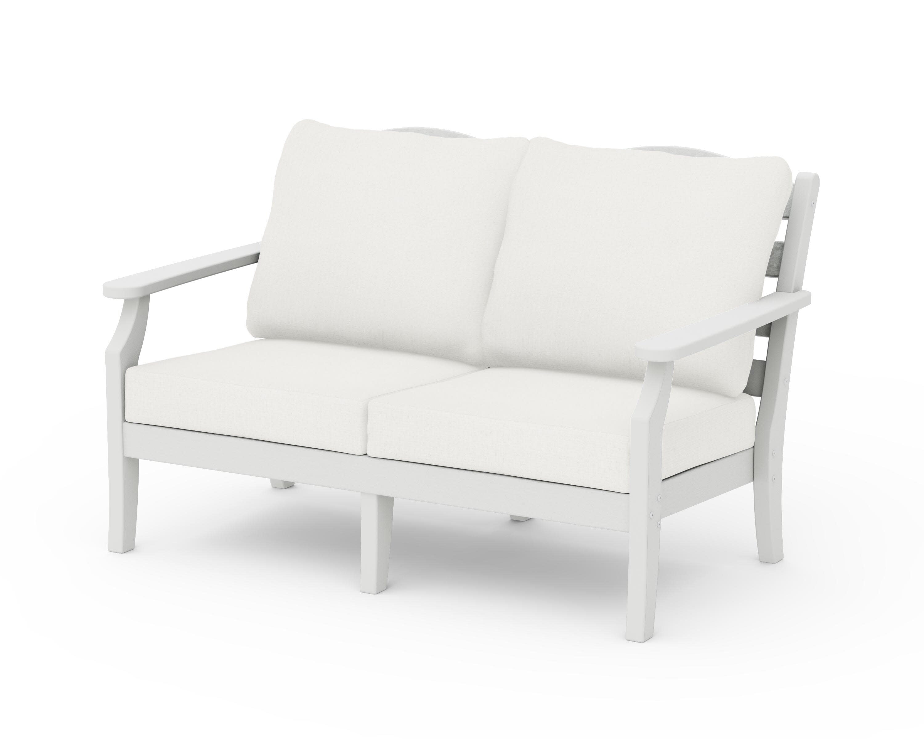 Savannah Deep Seating Loveseat in Vintage White / Natural Linen