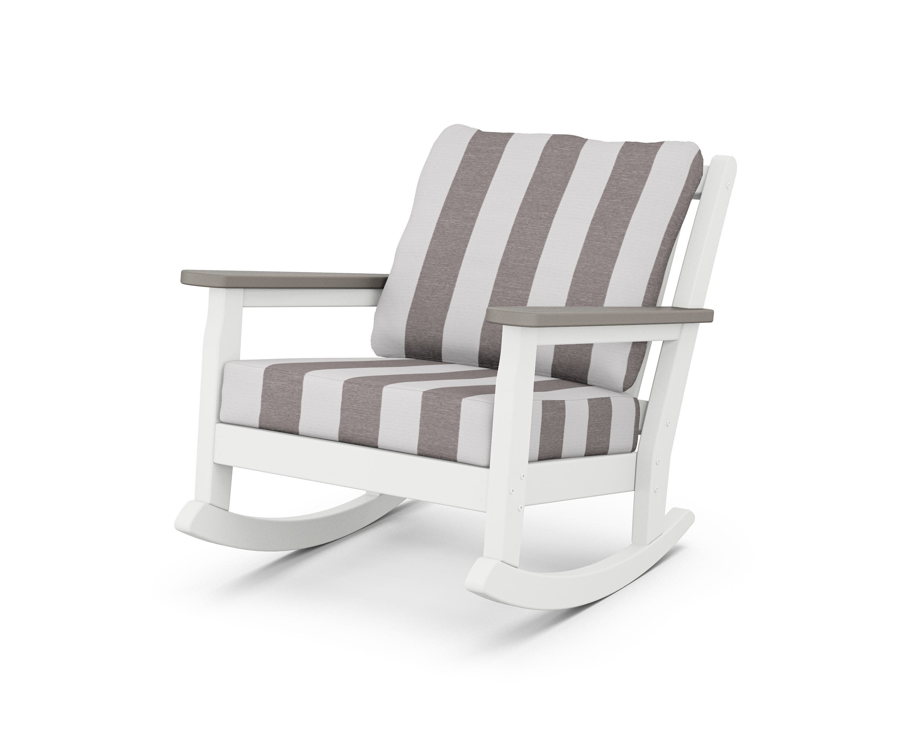 Chippendale Deep Seating Rocking Chair in White / Driftwood / Cabana Stripe Grey Mist