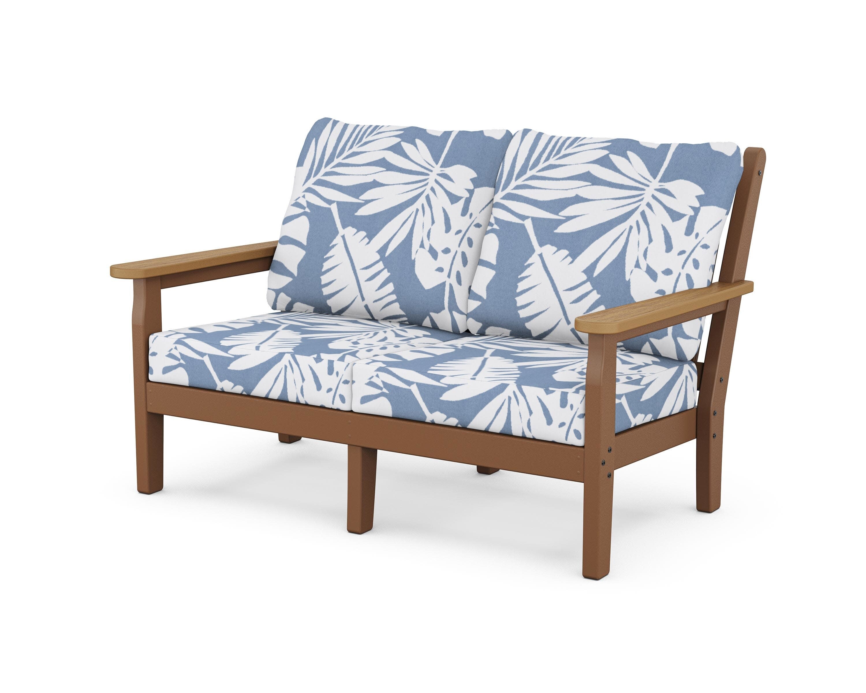 Chippendale Deep Seating Loveseat in Teak / Natural / Leaf Sky Blue