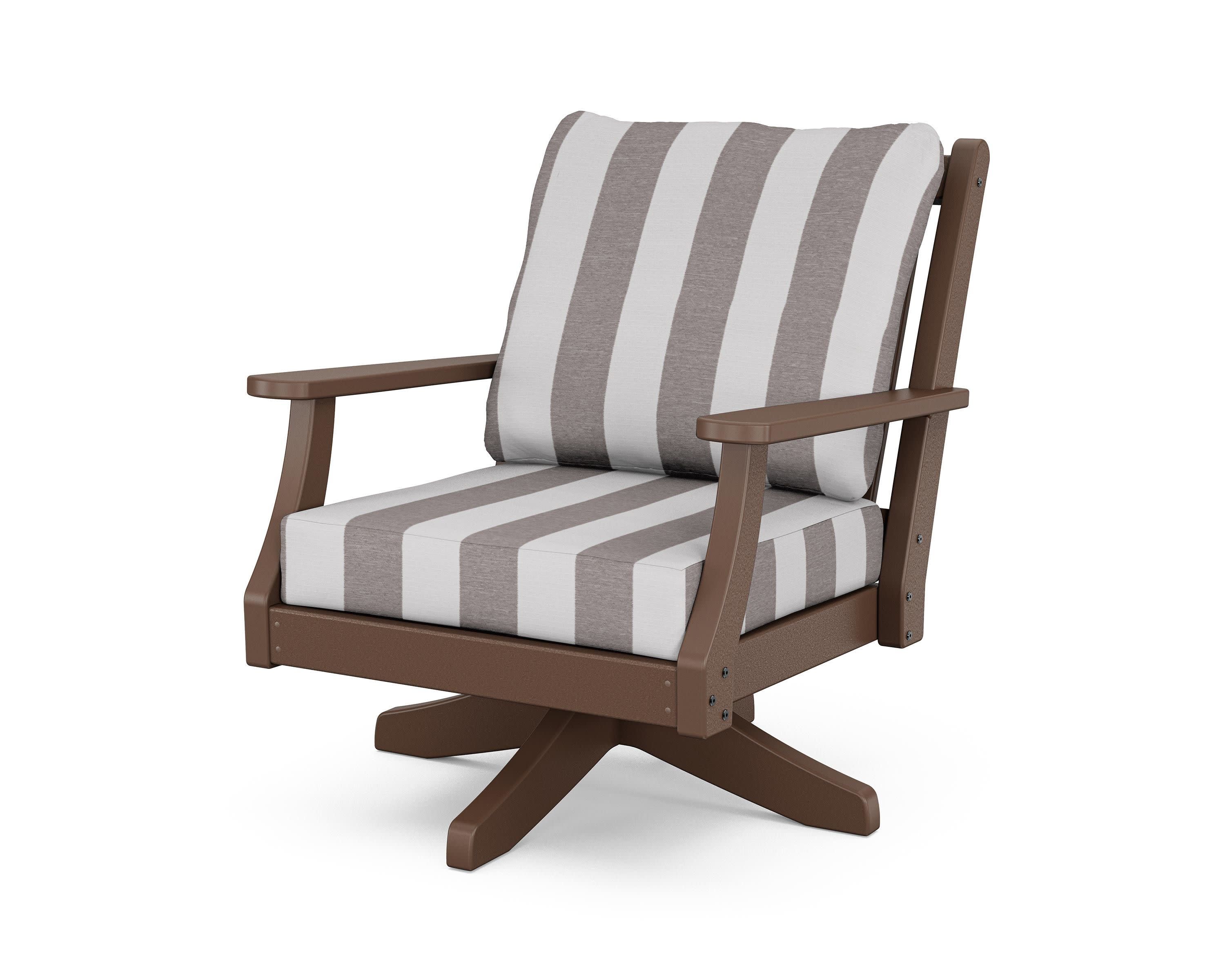 Wovendale Deep Seating Swivel Chair in Mahogany / Cabana Stripe Grey Mist