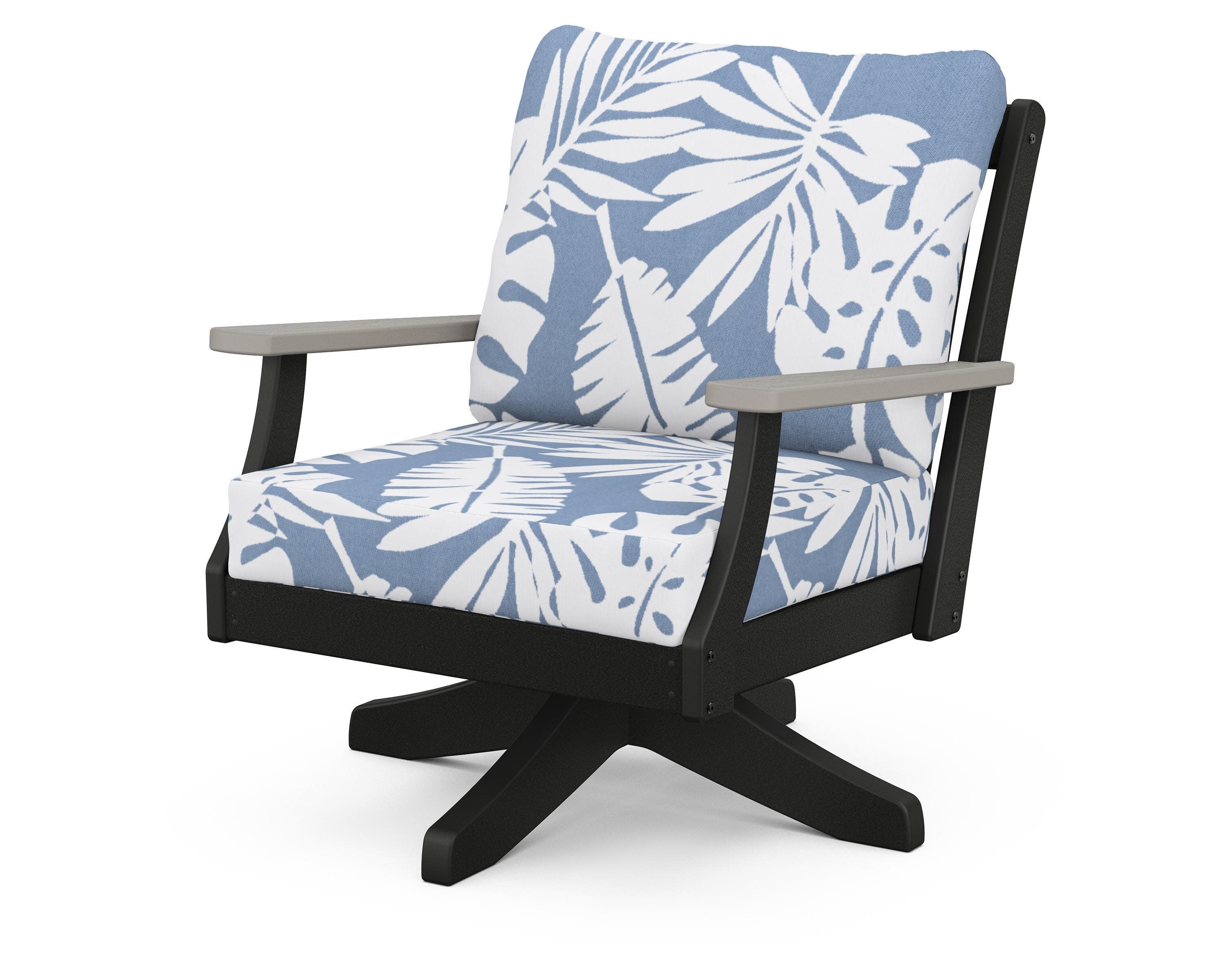 Braxton Deep Seating Swivel Chair in Black / Driftwood / Leaf Sky Blue