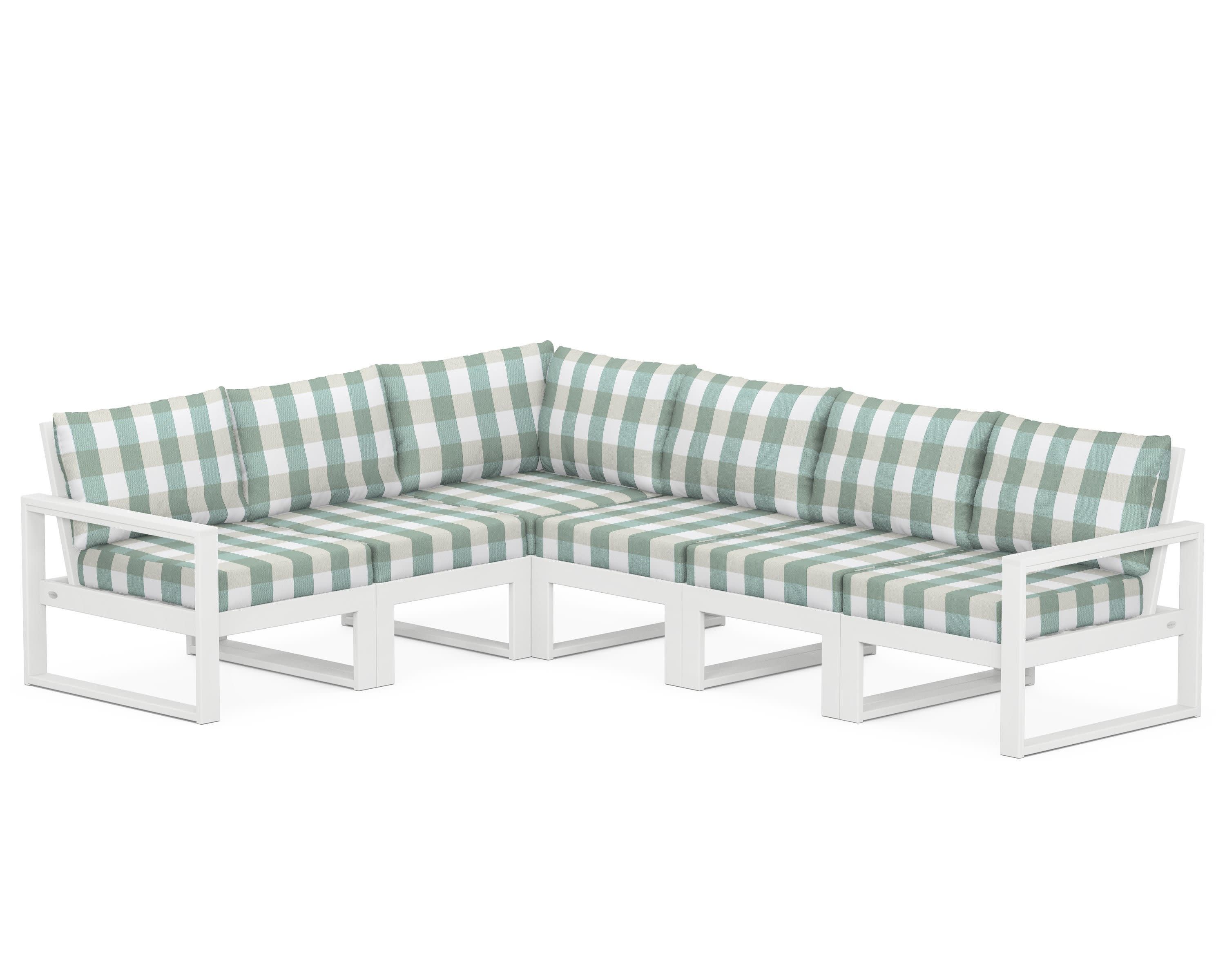 EDGE 6-Piece Modular Deep Seating Set in White / Buffalo Plaid Glacier Spa
