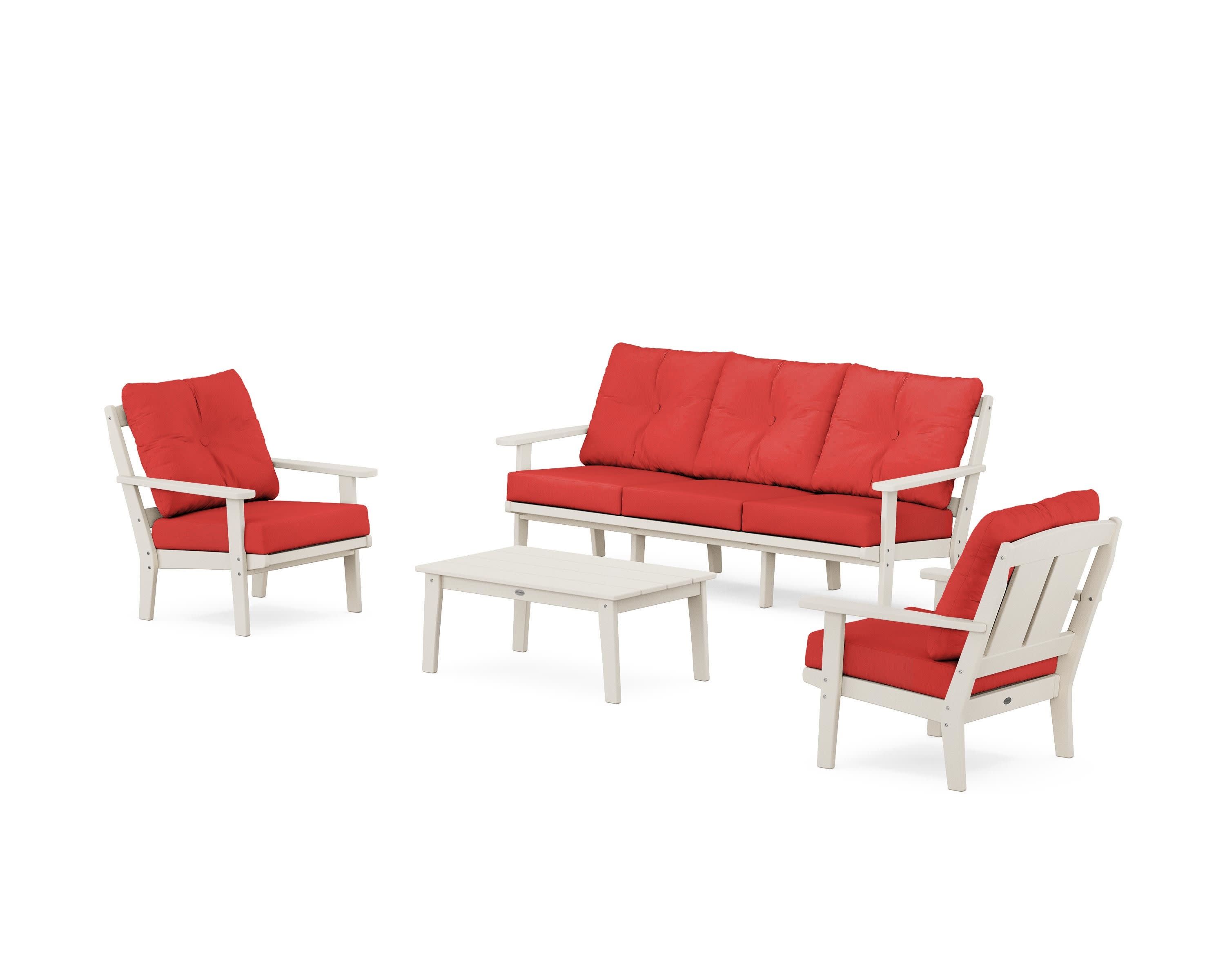 Mission 4-Piece Deep Seating Set with Sofa in Sand / Crimson Linen