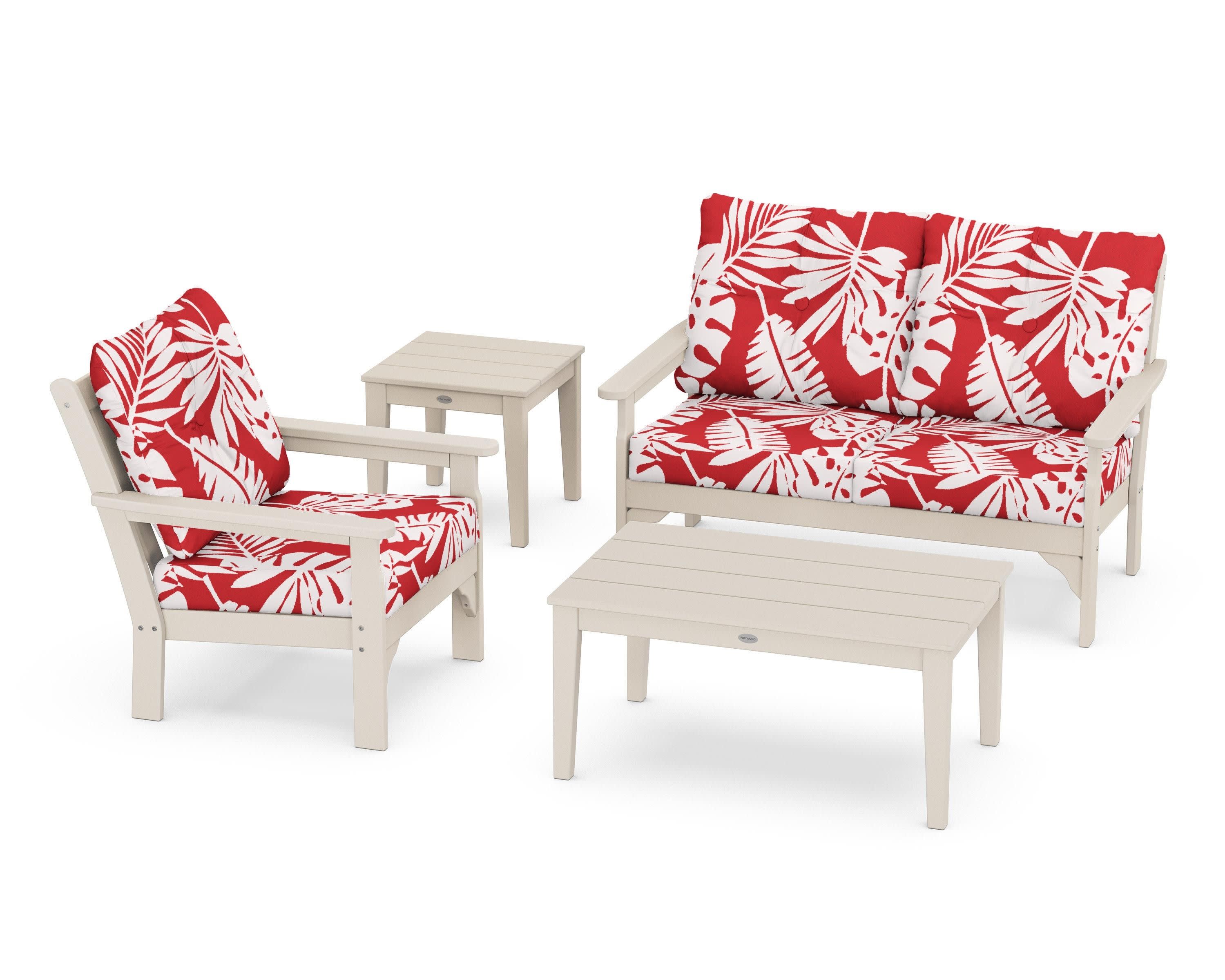 Vineyard 4-Piece Deep Seating Set in Sand / Leaf Crimson