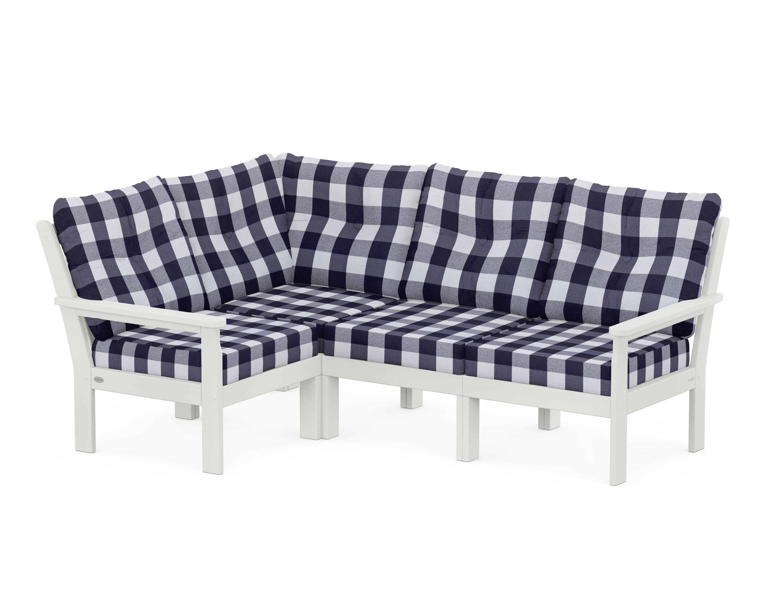 Vineyard 4-Piece Sectional in Vintage White / Buffalo Plaid Navy