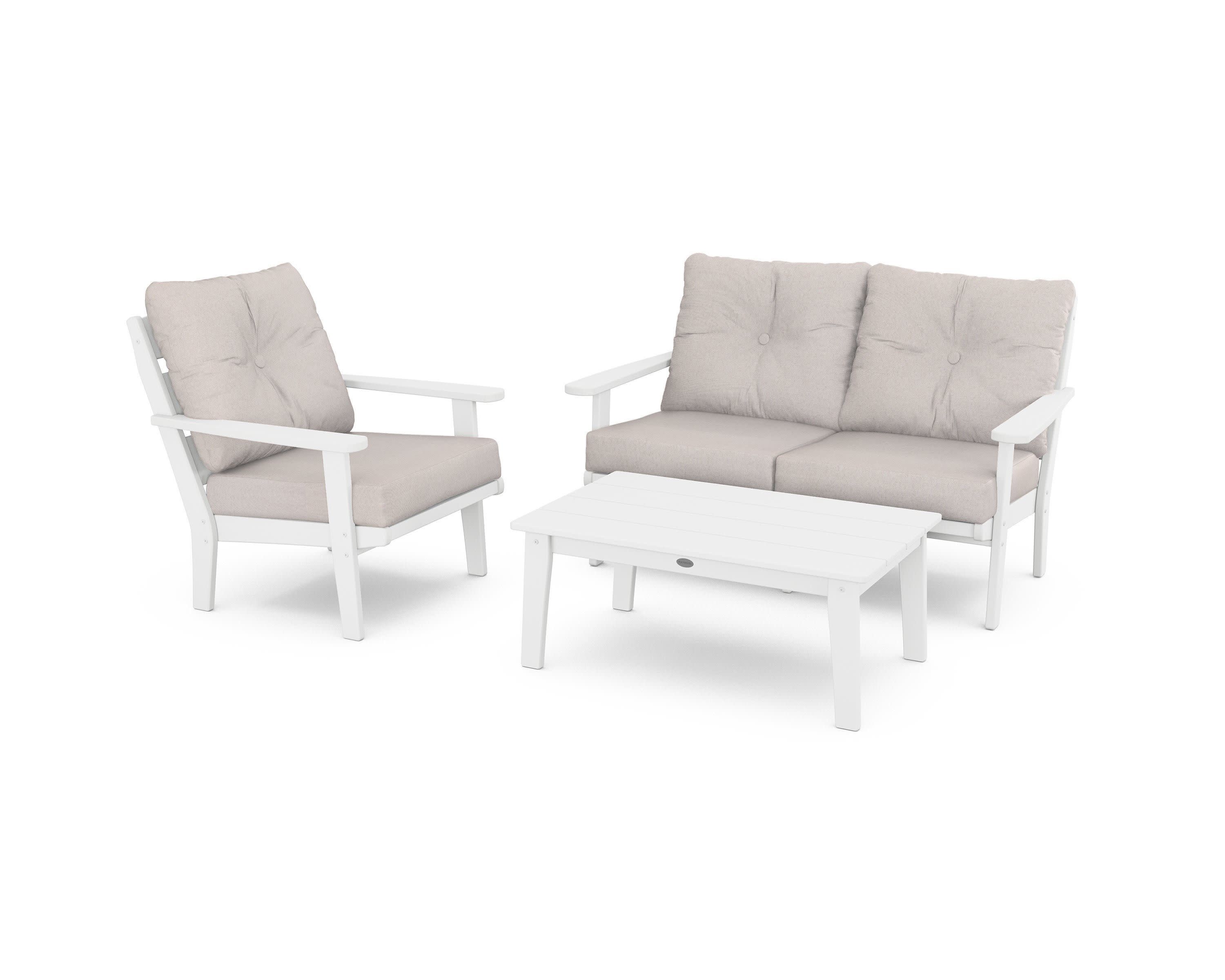 Lakeside 3-Piece Deep Seating Set in White / Dune Burlap