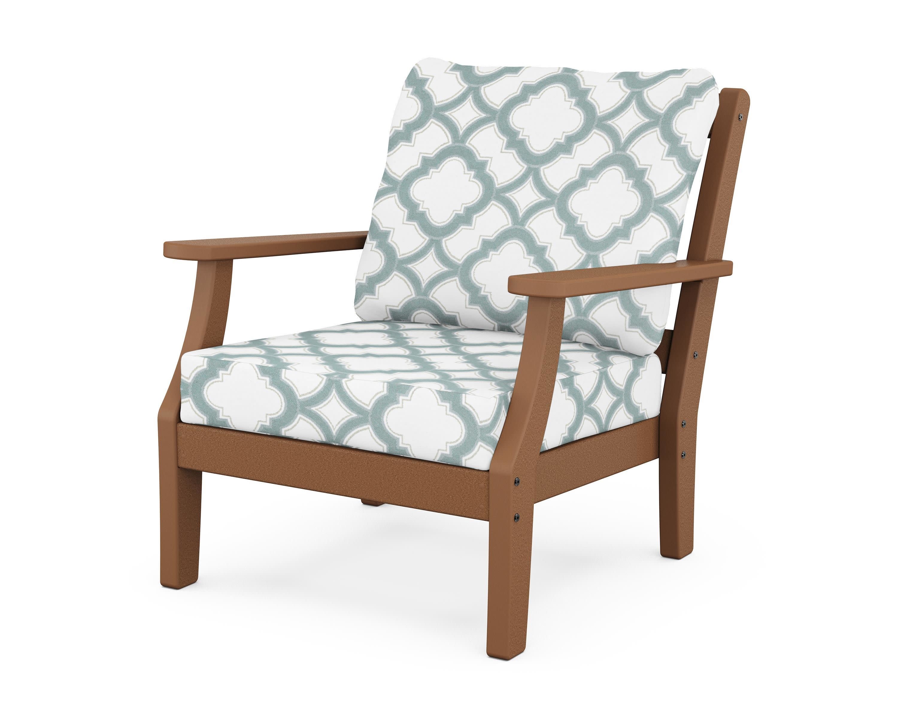 Chinoiserie Deep Seating Chair in Teak / Trellis Glacier Spa