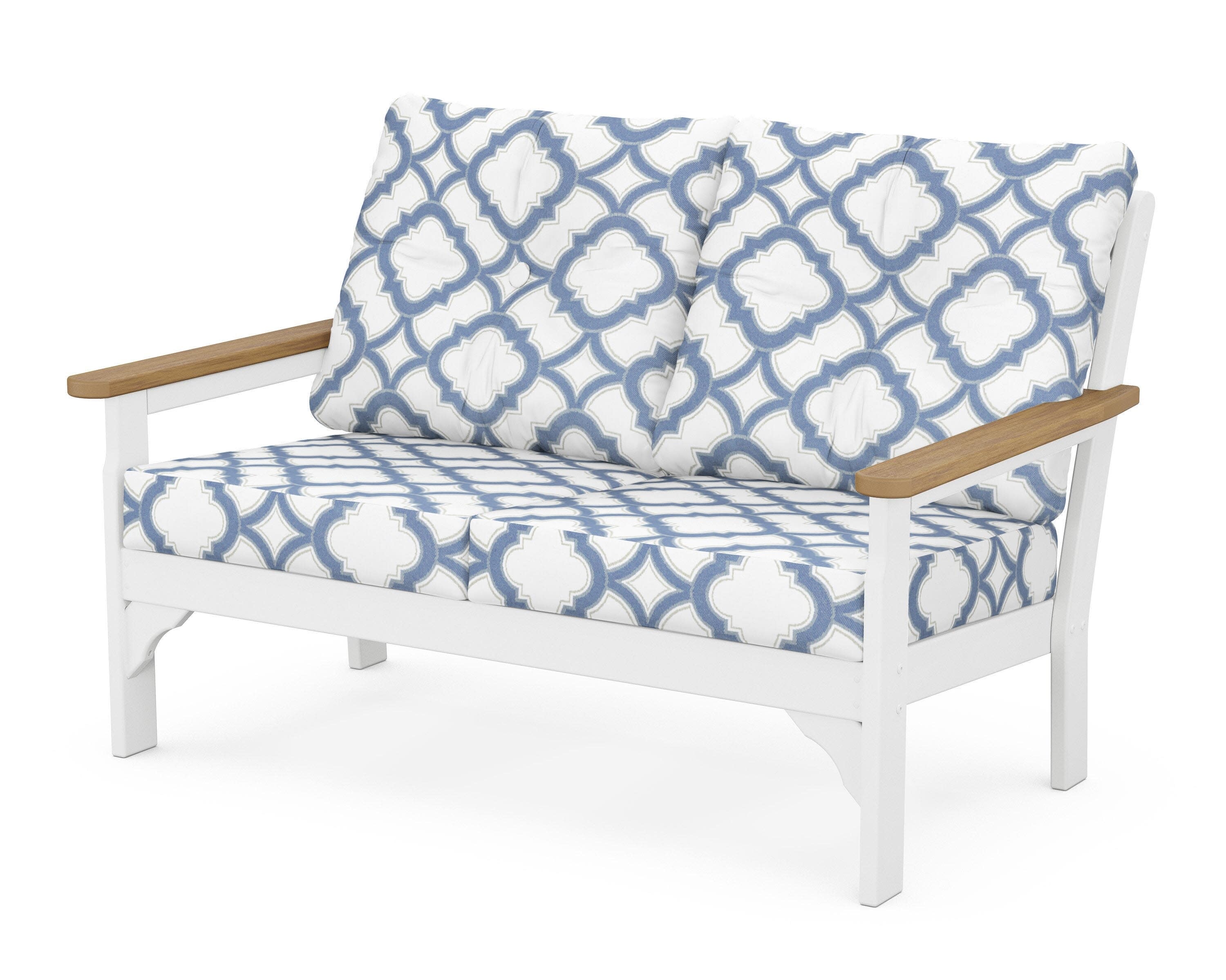 Vineyard Deep Seating Loveseat in White / Natural / Trellis Sky Blue