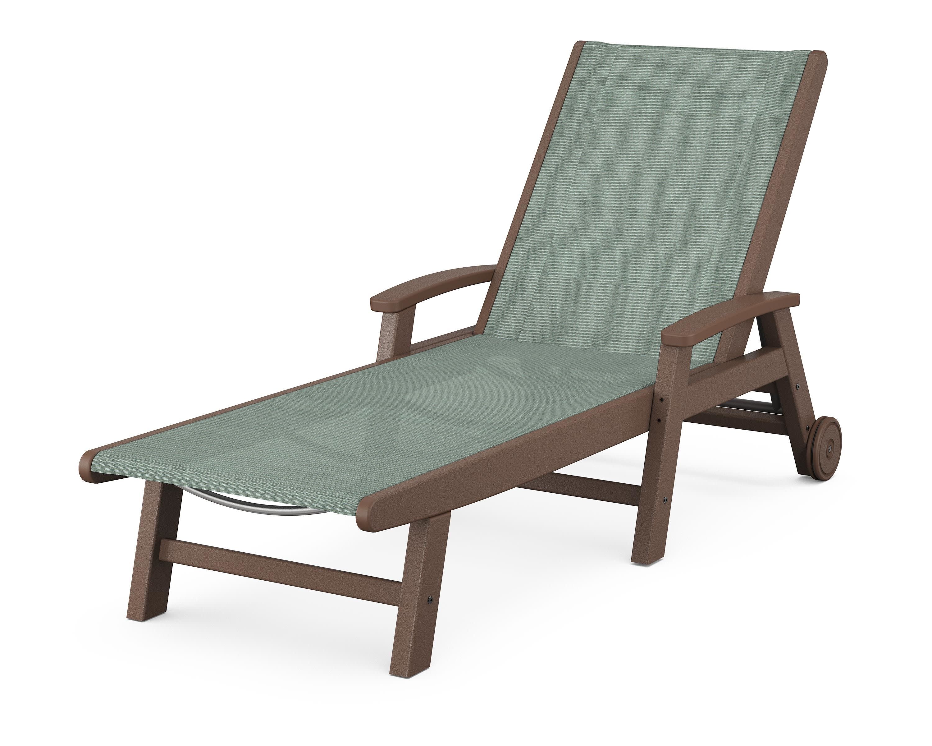 Coastal Chaise with Wheels in Mahogany / Dupioni Sea Mist Sling