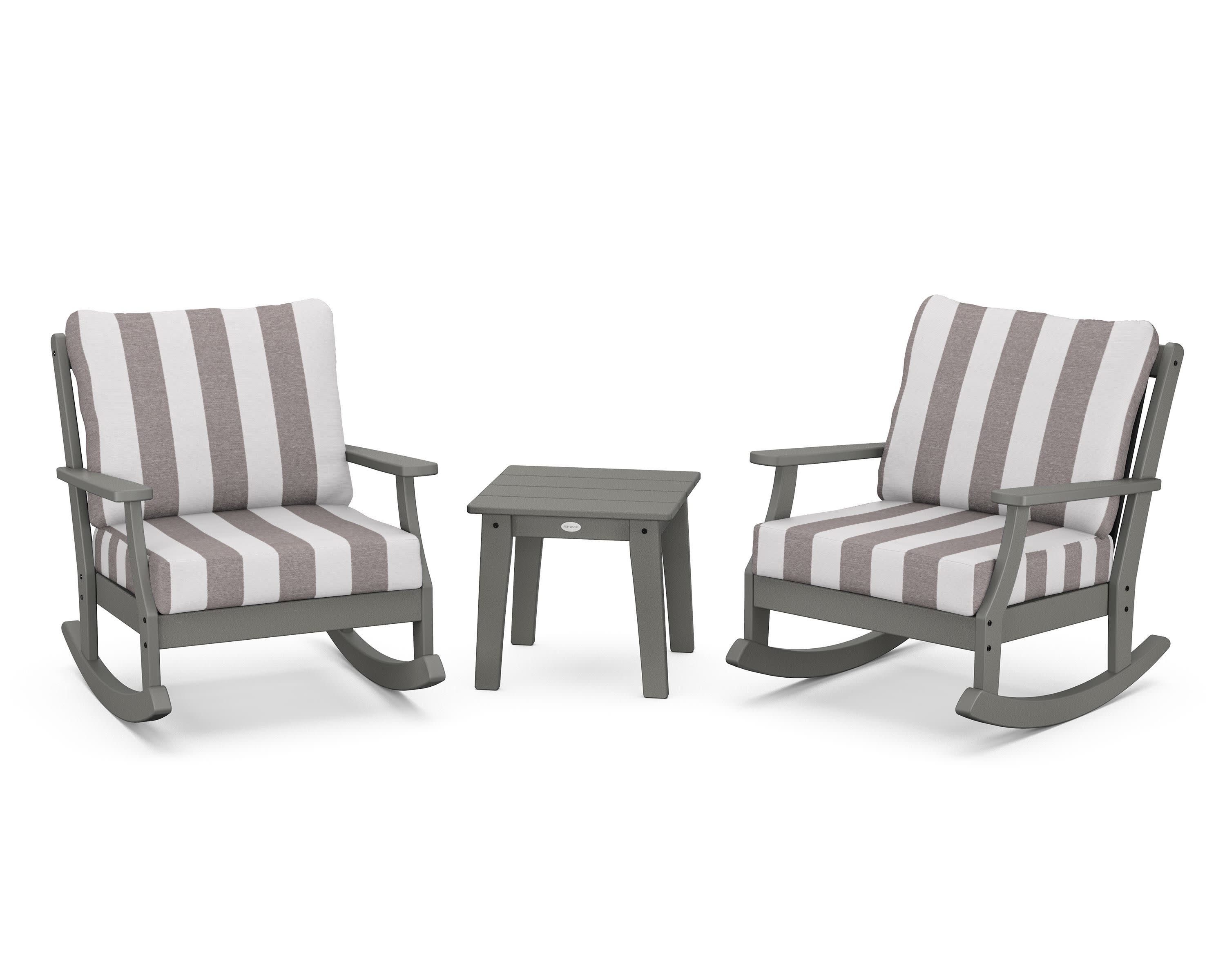 Braxton 3-Piece Deep Seating Rocker Set in Slate Grey / Cabana Stripe Grey Mist