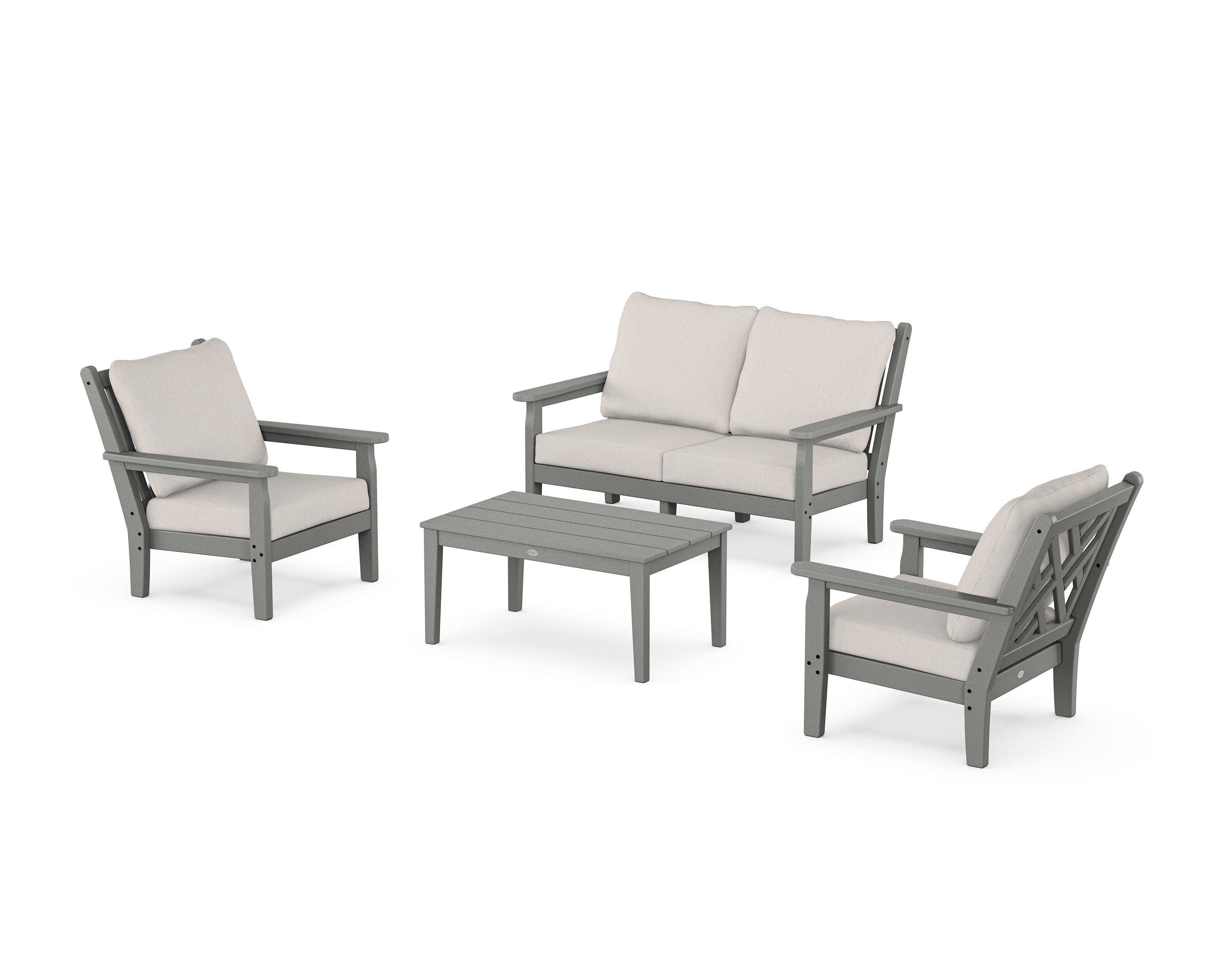 Chippendale 4-Piece Deep Seating Set with Loveseat in Slate Grey / Cast Ash