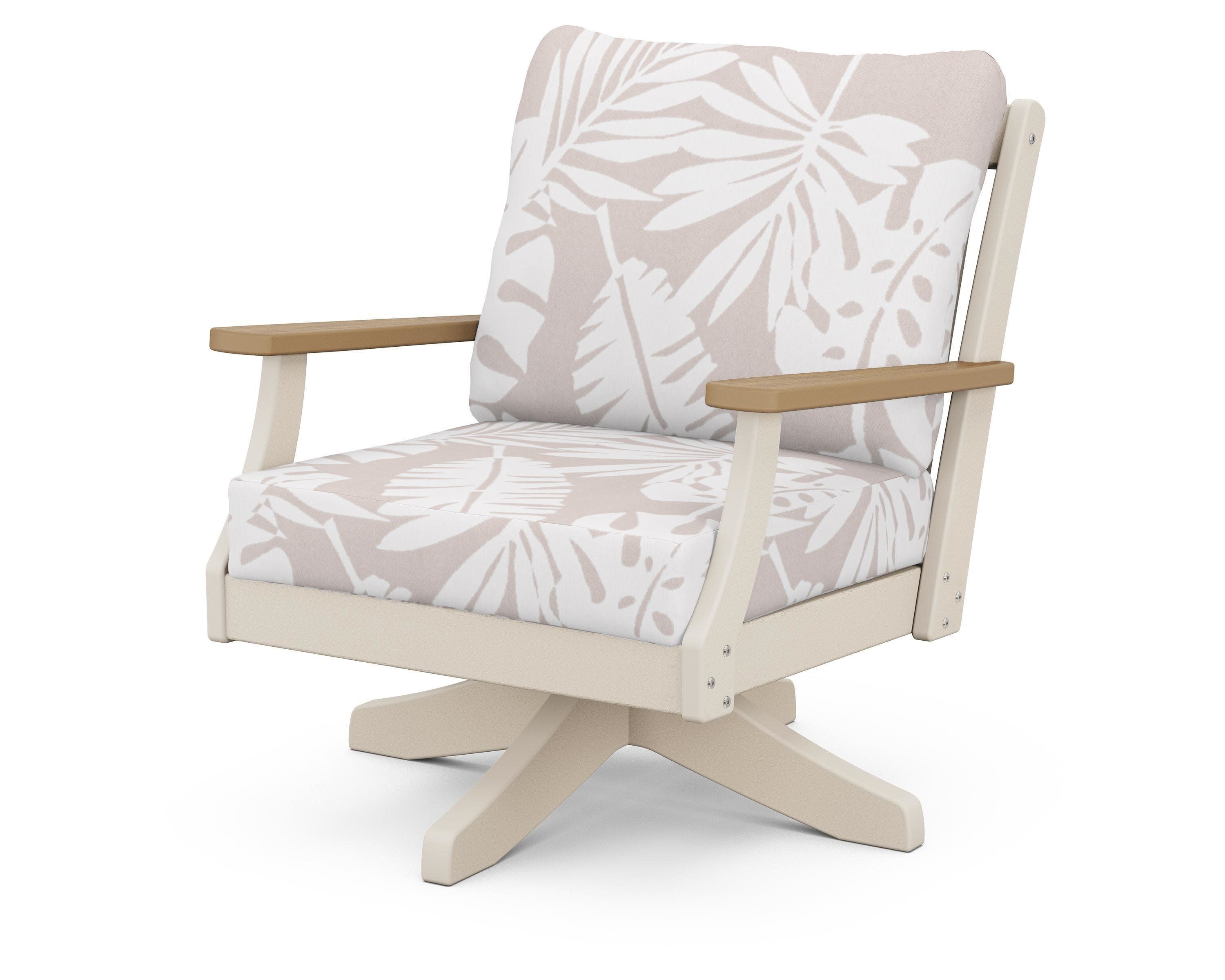 Braxton Deep Seating Swivel Chair in Sand / Natural / Leaf Dune Burlap