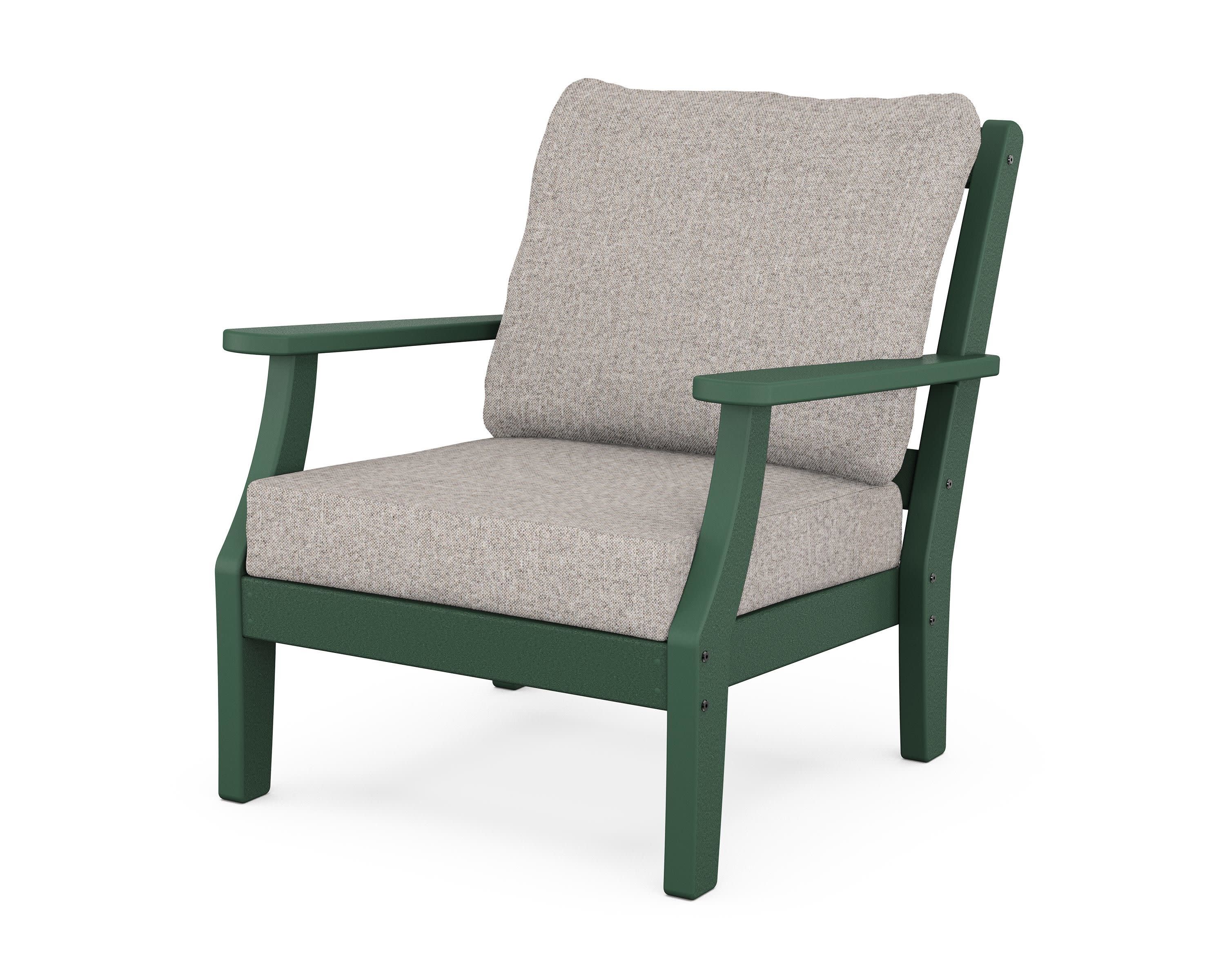 Chinoiserie Deep Seating Chair in Green / Weathered Tweed
