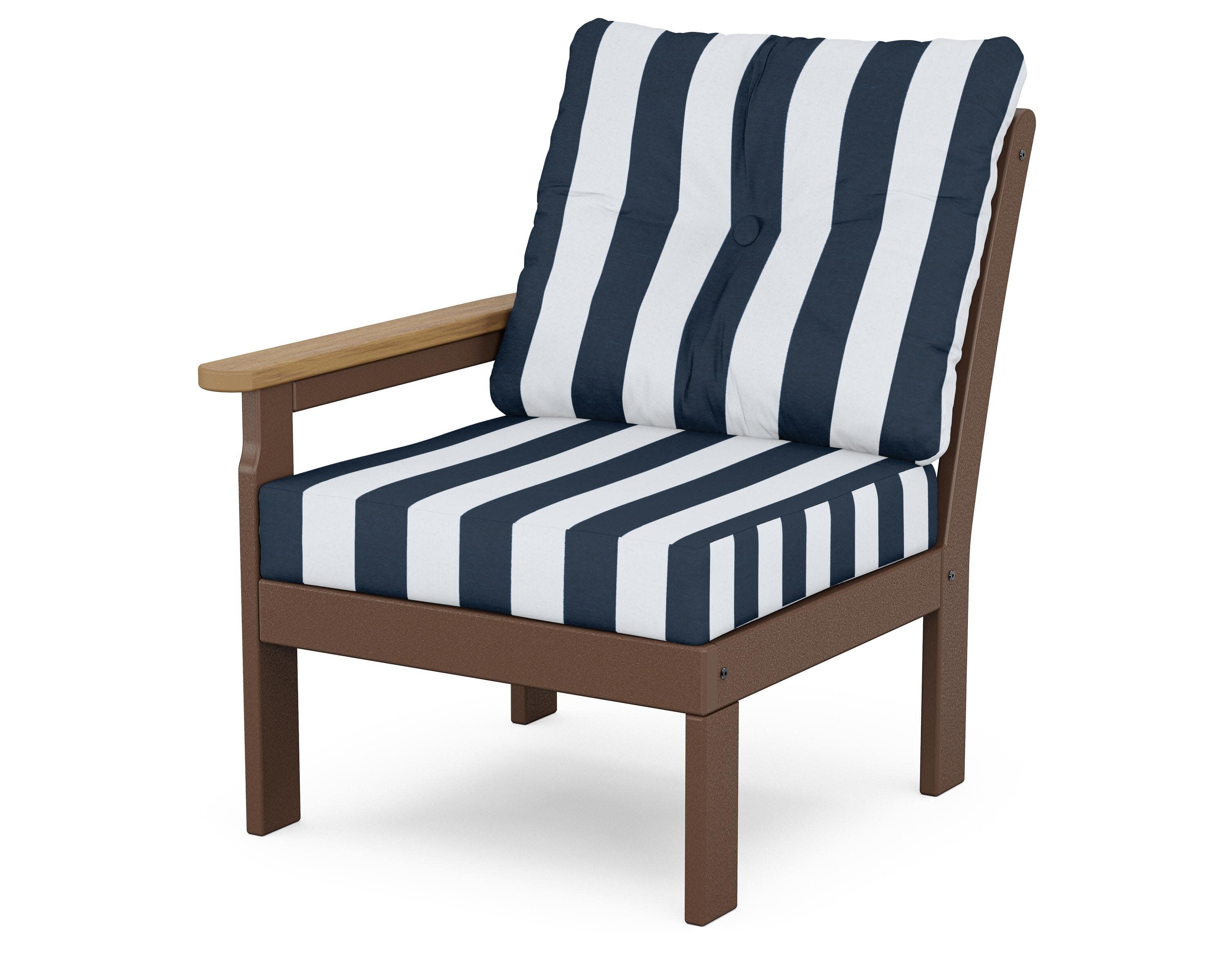 Vineyard Modular Left Arm Chair in Mahogany / Natural / Cabana Stripe Marine Indigo