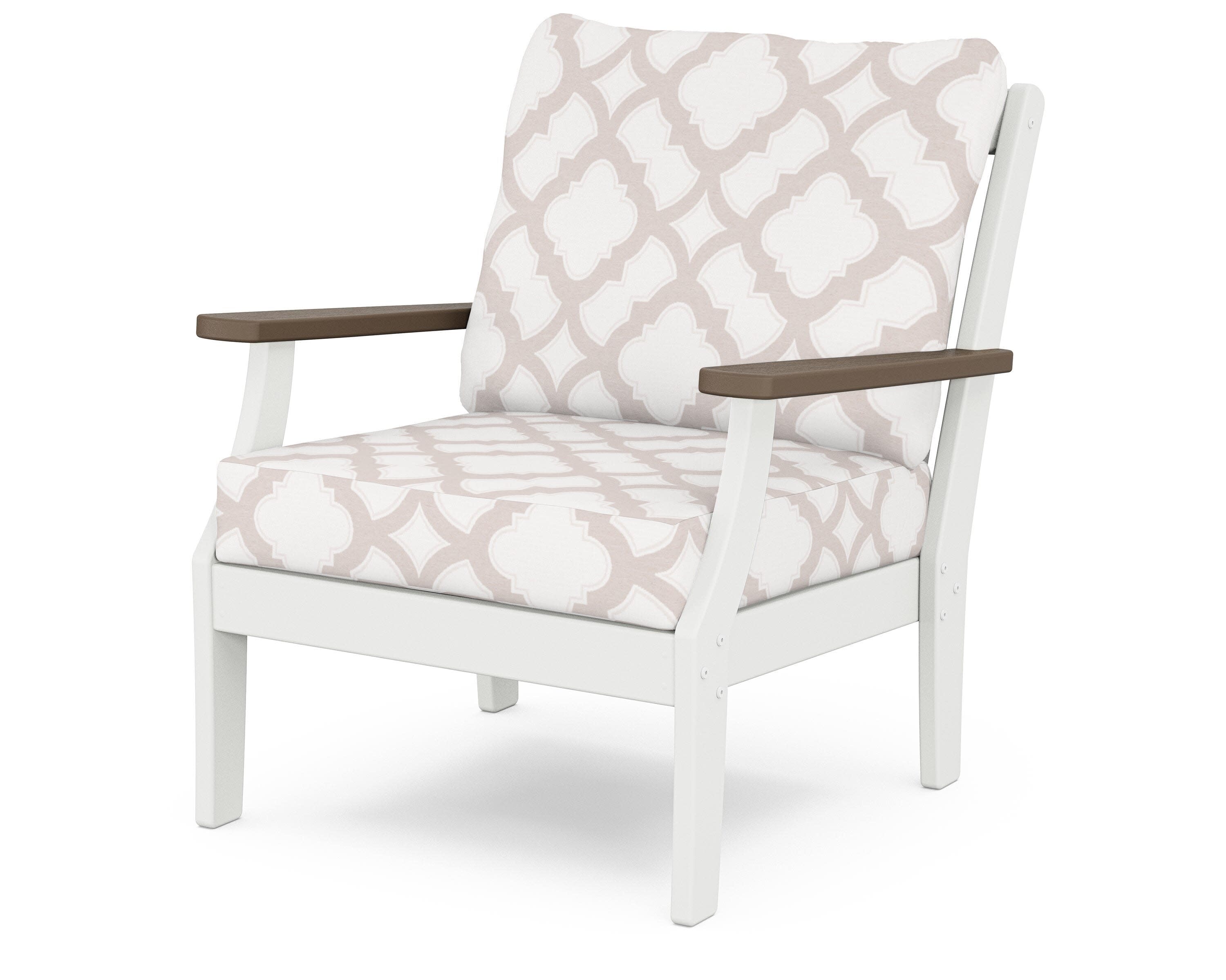 Braxton Deep Seating Chair in White / Kona / Trellis Dune Burlap