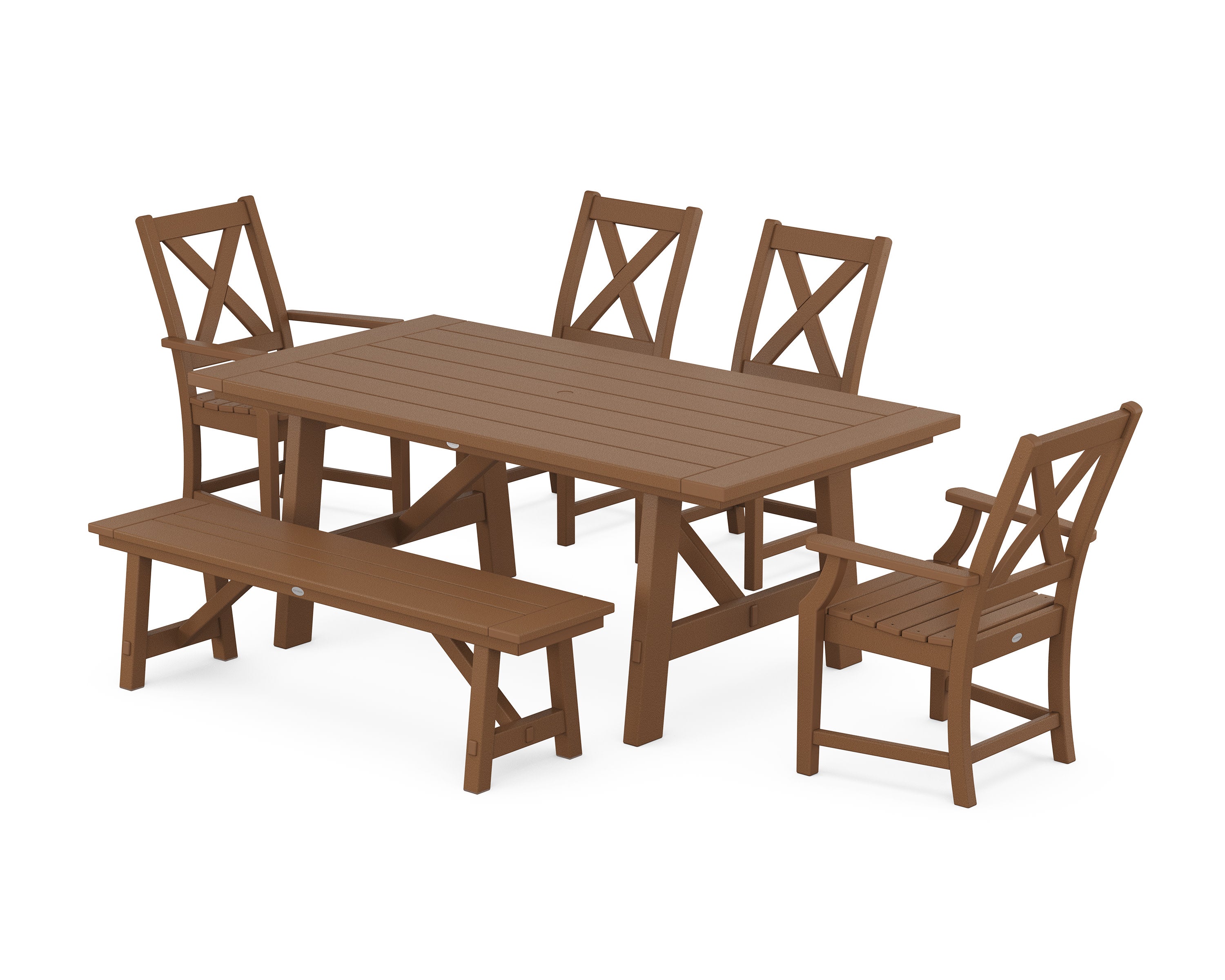 Braxton 6-Piece Rustic Farmhouse Dining Set With Trestle Legs in Teak