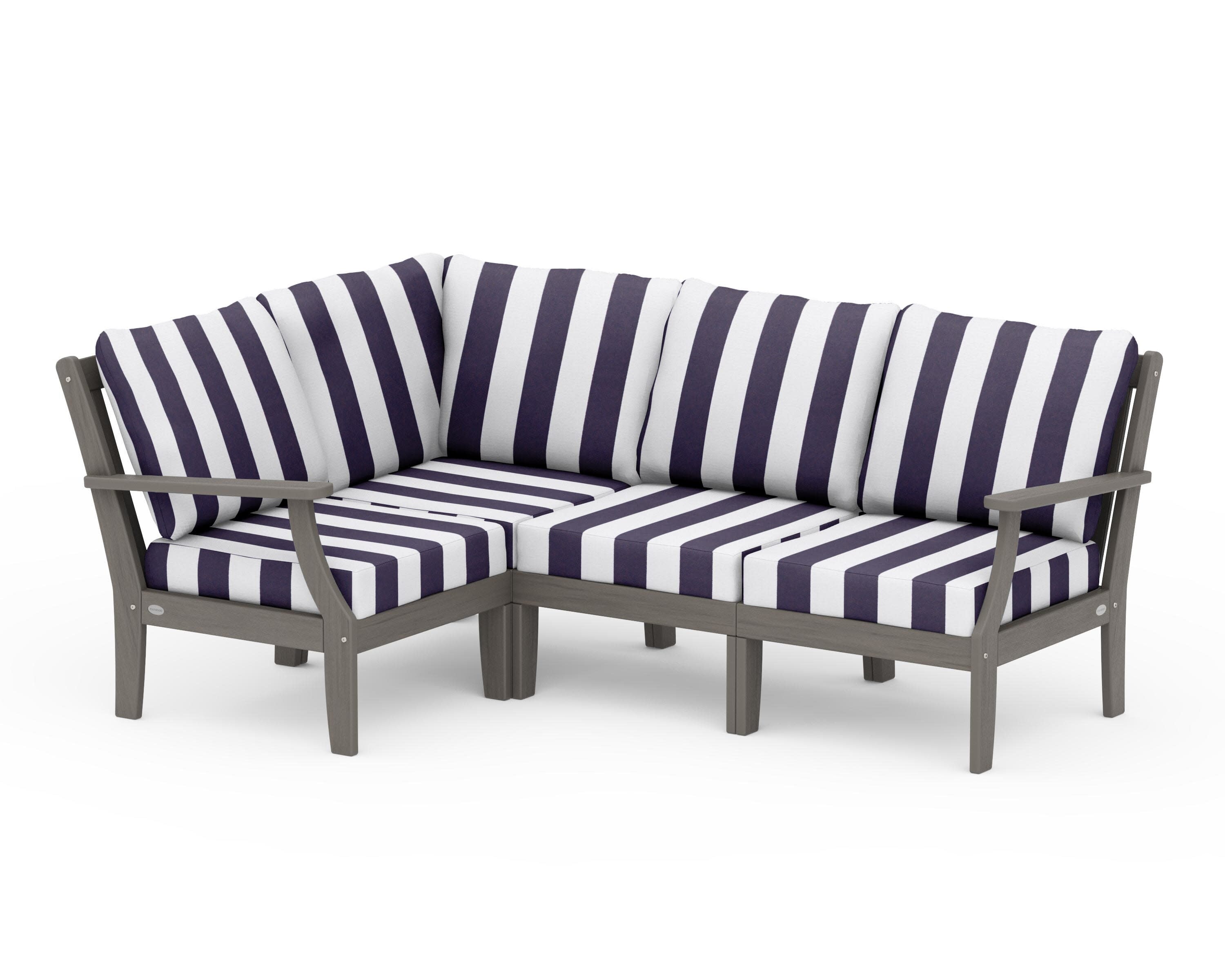 Braxton Modular 4-Piece Deep Seating Set in Driftwood / Cabana Stripe Navy