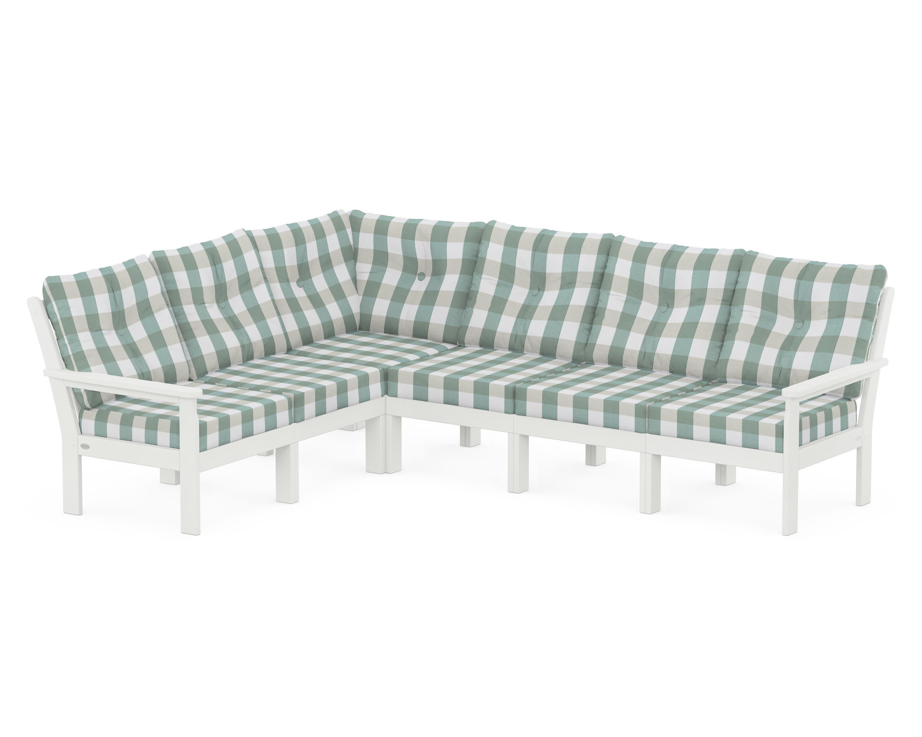 Vineyard 6-Piece Sectional in Vintage White / Buffalo Plaid Glacier Spa