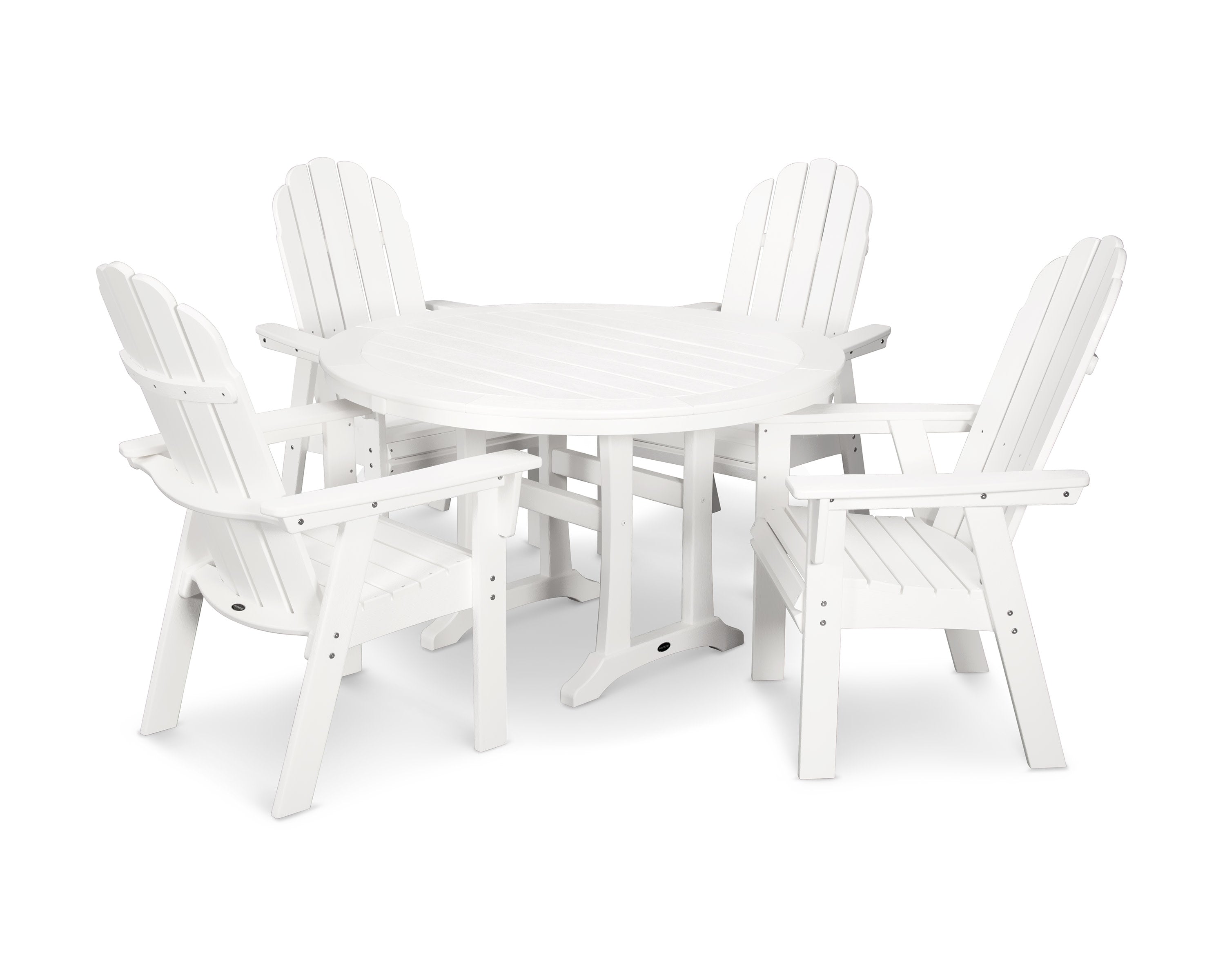 Vineyard Curveback Adirondack 5-Piece Nautical Trestle Dining Set in White
