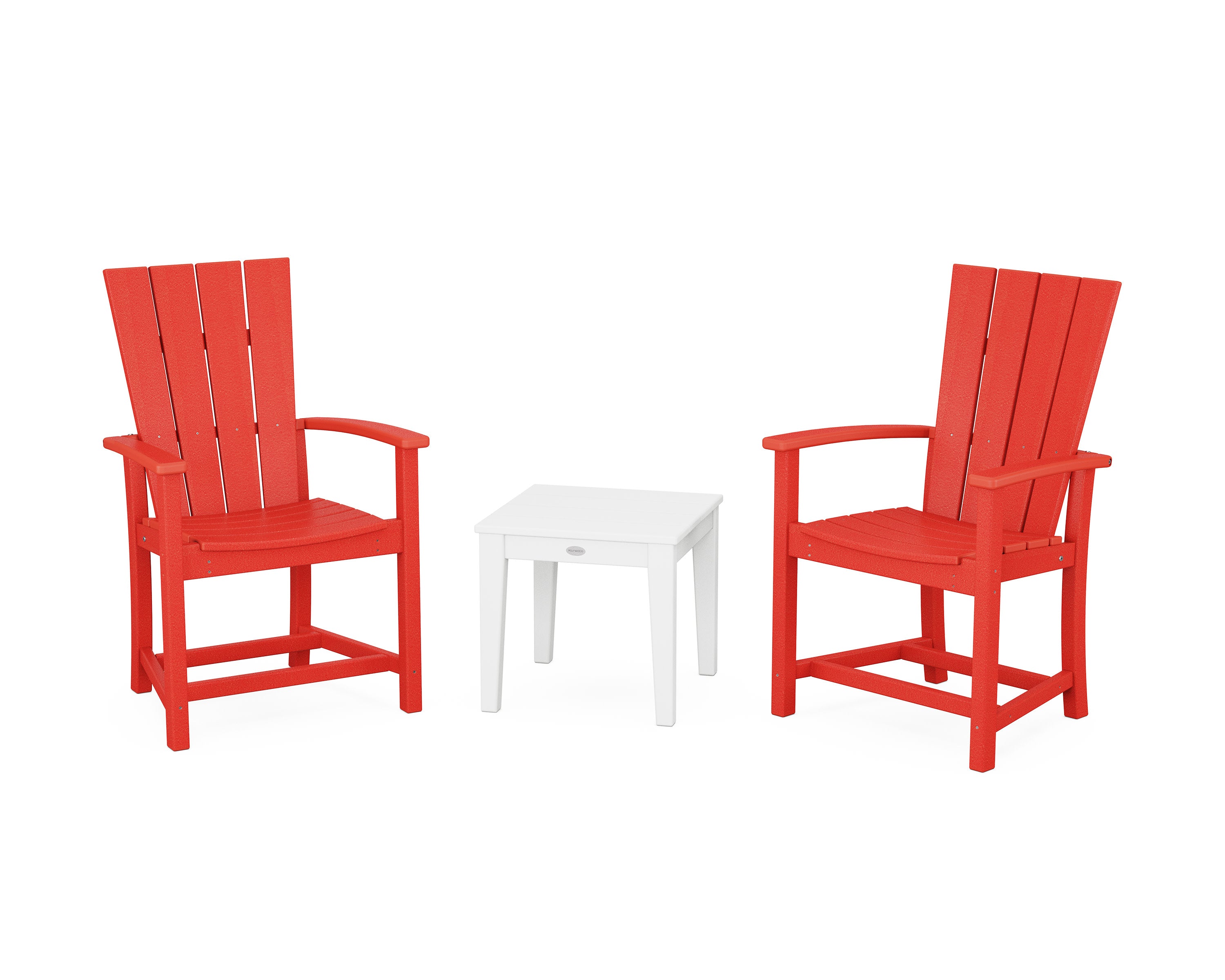 Quattro 3-Piece Upright Adirondack Chair Set in Sunset Red / White