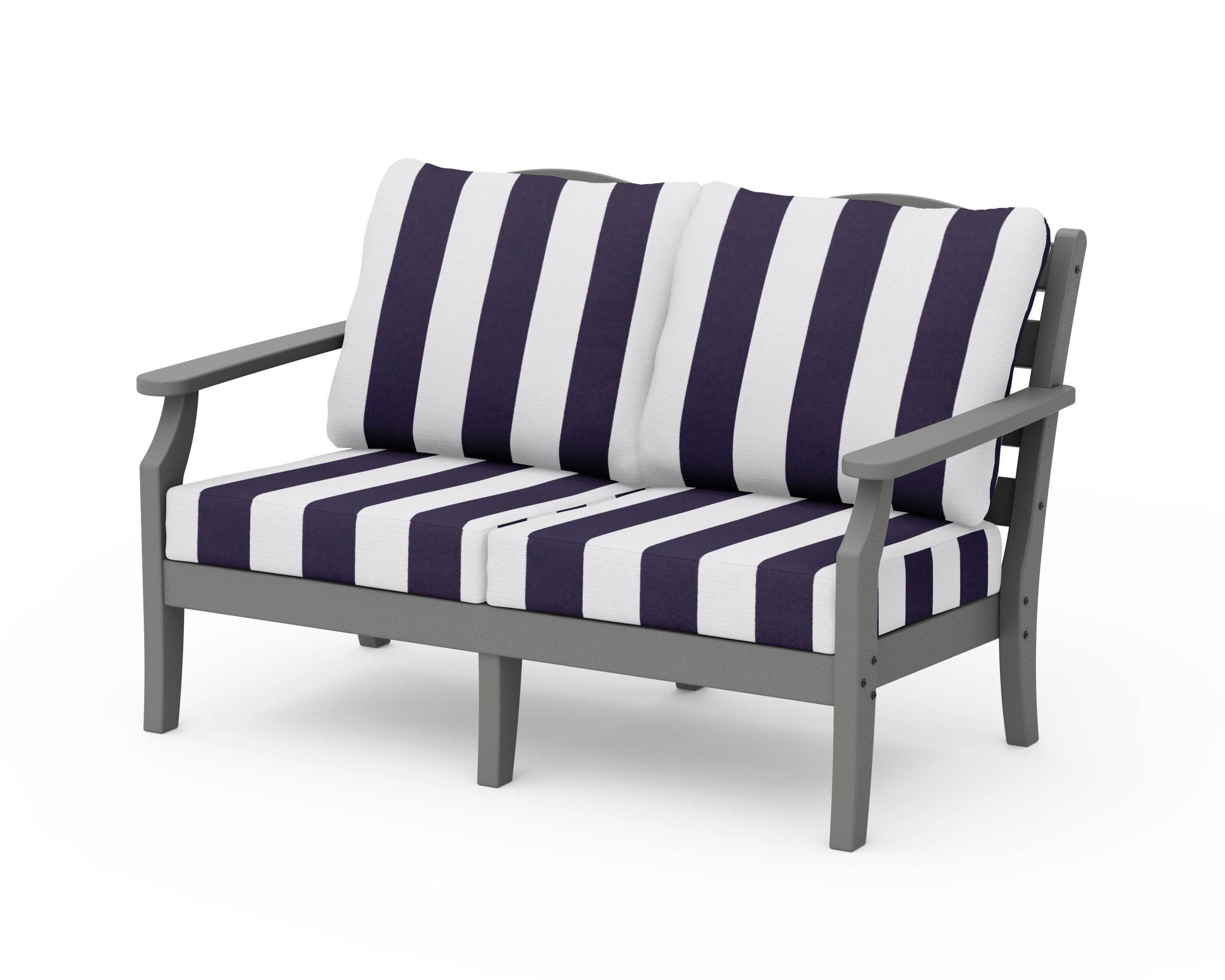 Savannah Deep Seating Loveseat in Slate Grey / Cabana Stripe Navy