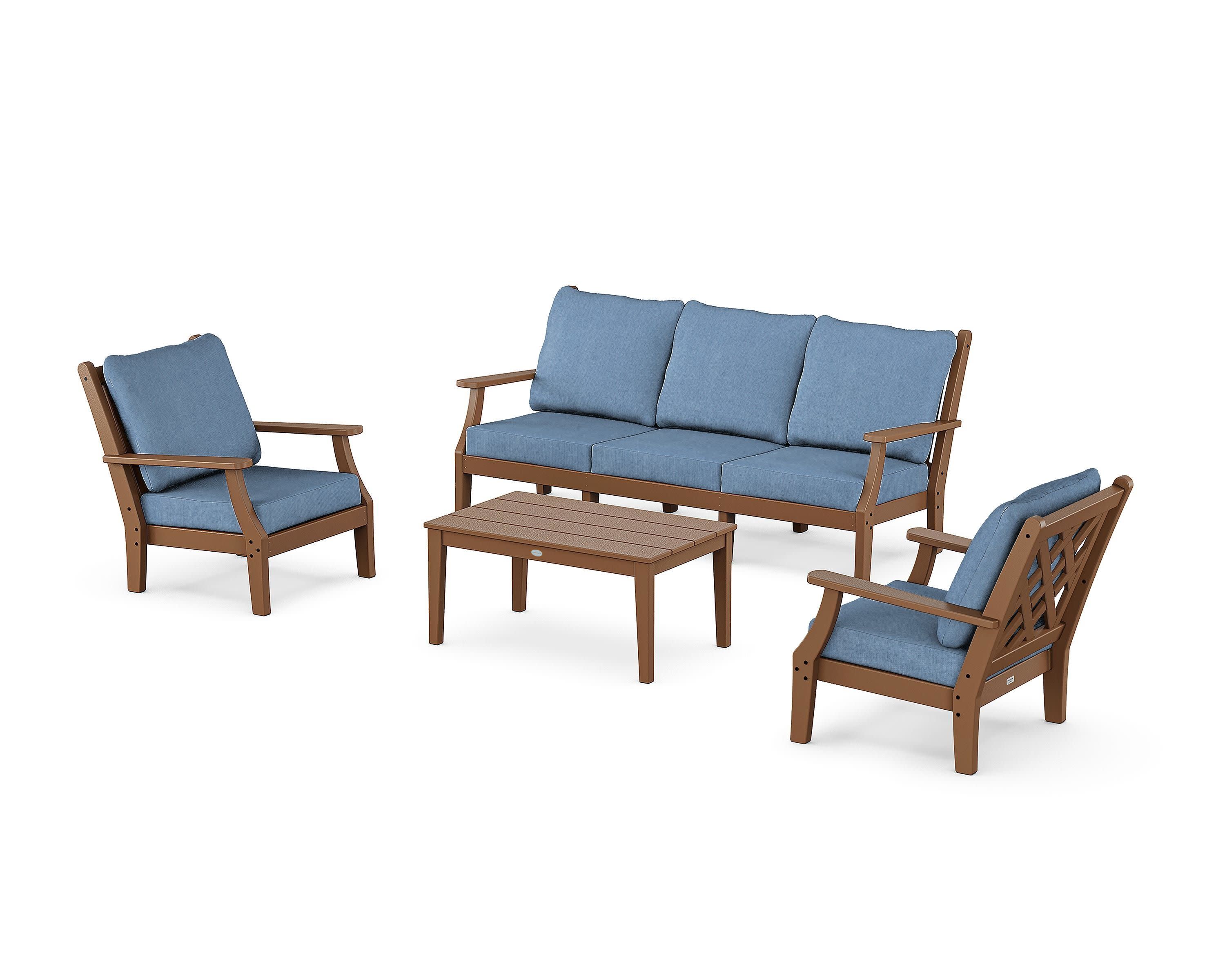 Wovendale 4-Piece Deep Seating Set with Sofa in Teak / Sky Blue