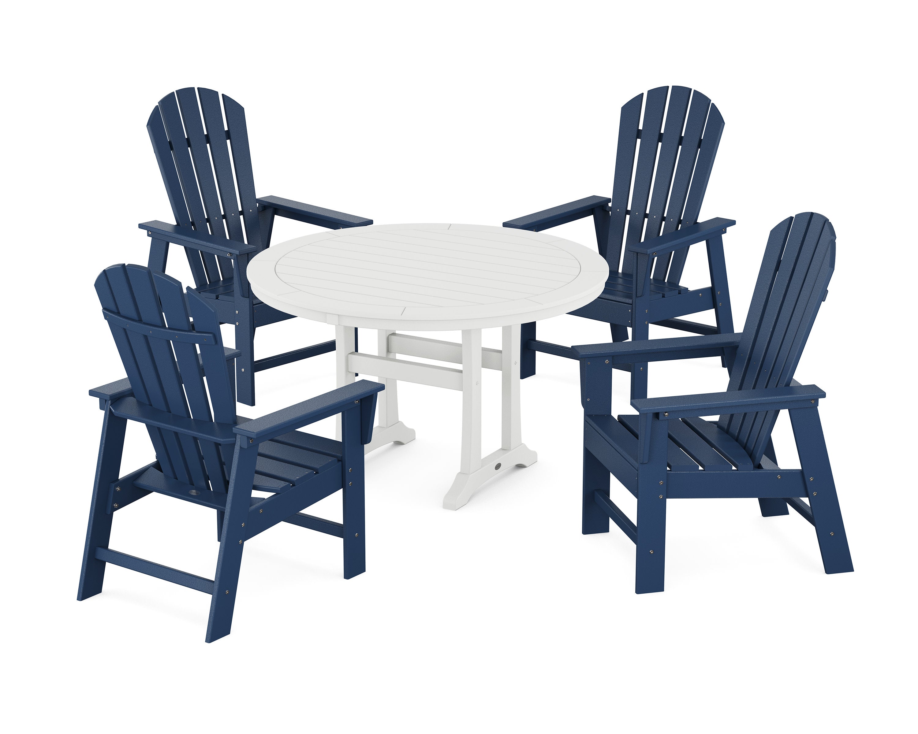 South Beach 5-Piece Round Dining Set with Trestle Legs in Navy / White