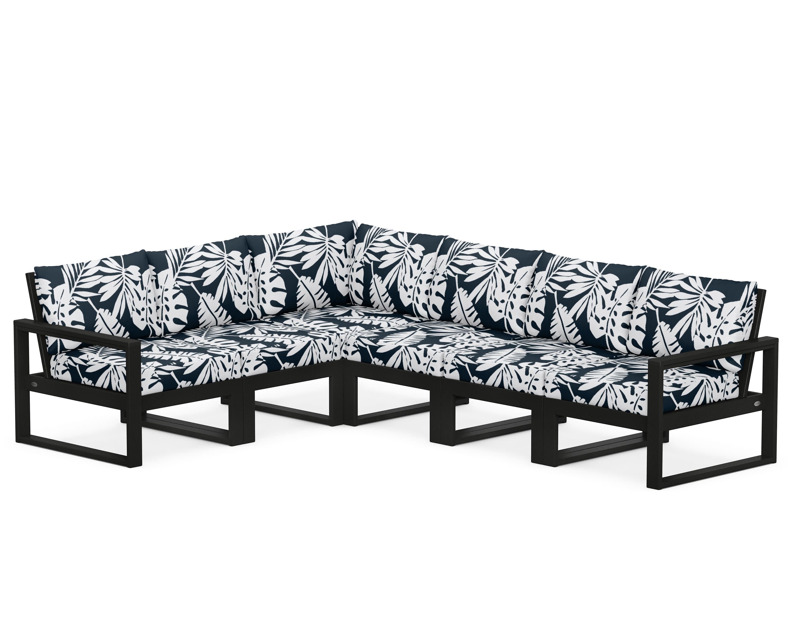 EDGE 6-Piece Modular Deep Seating Set in Black / Leaf Marine Indigo